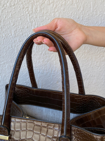 Victoria Beckham Large Chocolate Brown Leather Croc Effect Women's Bag - Balagan Vintage Shoulder Bag 00s, 90s, bag, consignment, genuine leather, Hala, NEW IN, shoulder bag, summer, Y2K