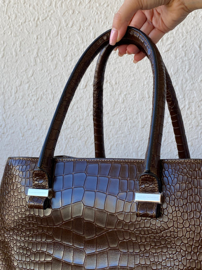Victoria Beckham Large Chocolate Brown Leather Croc Effect Women's Bag - Balagan Vintage Shoulder Bag 00s, 90s, bag, consignment, genuine leather, Hala, NEW IN, shoulder bag, summer, Y2K