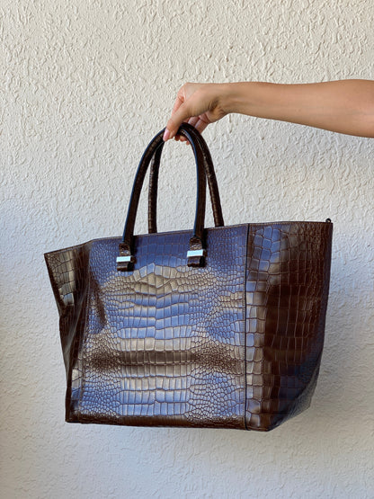 Victoria Beckham Large Chocolate Brown Leather Croc Effect Women's Bag - Balagan Vintage Shoulder Bag 00s, 90s, bag, consignment, genuine leather, Hala, NEW IN, shoulder bag, summer, Y2K