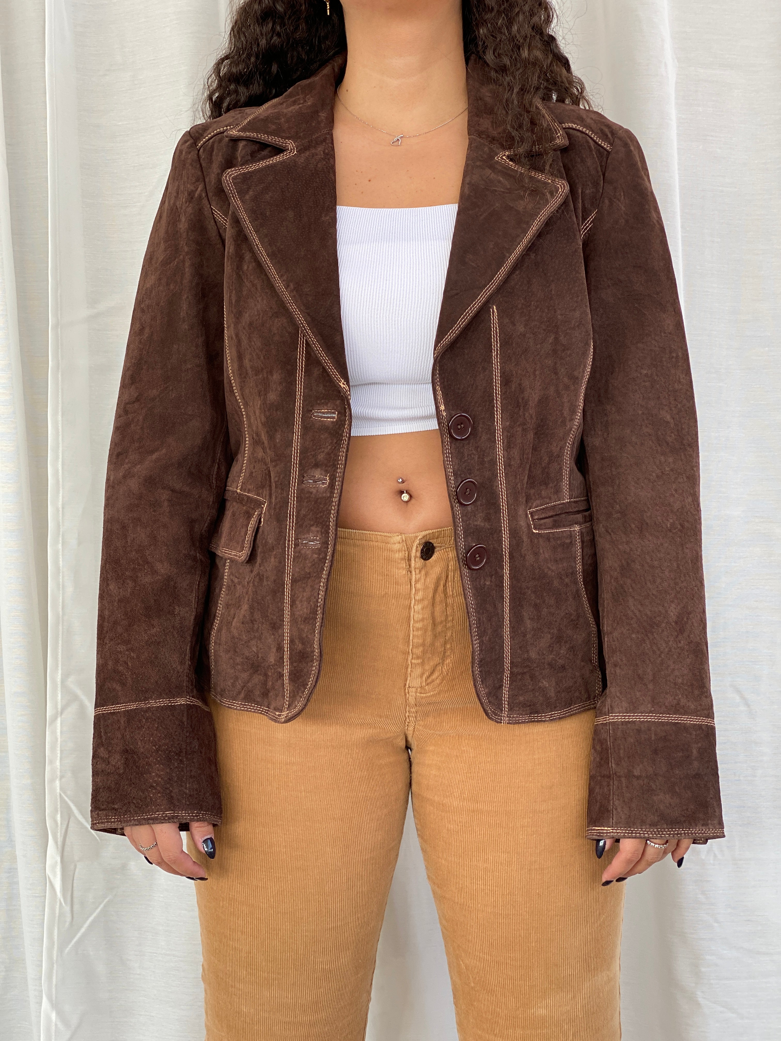 VILLA Clothes Genuine Suede Leather Brown Ginko Blazer - XL - Balagan Vintage Jacket 00s, 90s, brown leather, Dina, genuine leather, jacket, leather jacket