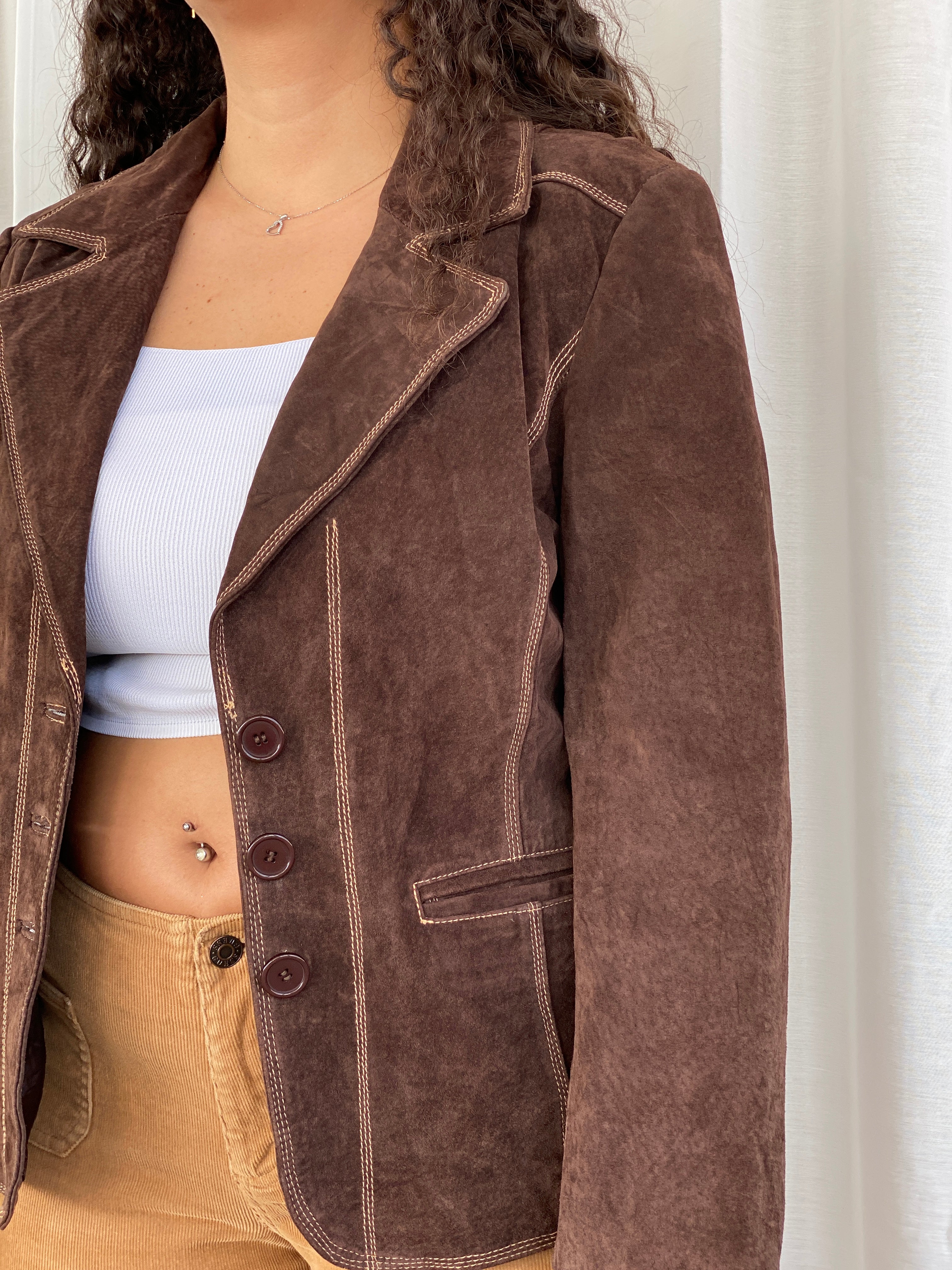 VILLA Clothes Genuine Suede Leather Brown Ginko Blazer - XL - Balagan Vintage Jacket 00s, 90s, brown leather, Dina, genuine leather, jacket, leather jacket