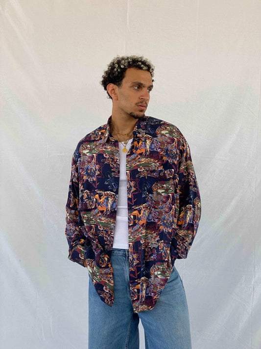 Vintage 00s Canda Printed Shirt - Balagan Vintage Full Sleeve Shirt 00s, 90s, Abdullah, full sleeve shirt, men