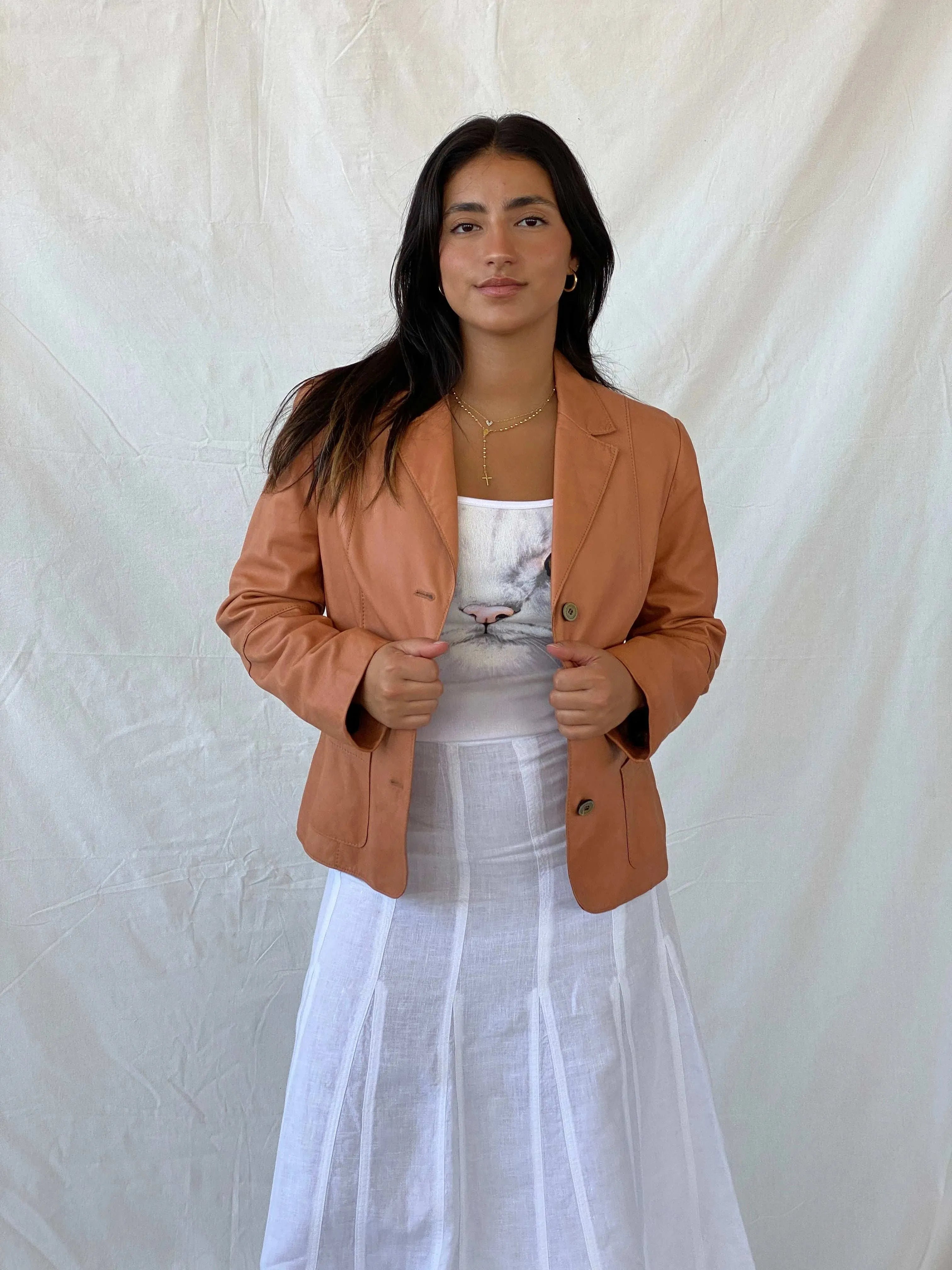 Vintage 00s CHRiST Genuine Leather Orange Blazer - M - Balagan Vintage Leather Blazer 90s, Coats&Jackets, genuine leather, Lana, leather blazer, Women's Blazers, Women's Leather Jackets