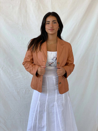 Vintage 00s CHRiST Genuine Leather Orange Blazer - M - Balagan Vintage Leather Blazer 90s, Coats&Jackets, genuine leather, Lana, leather blazer, Women's Blazers, Women's Leather Jackets