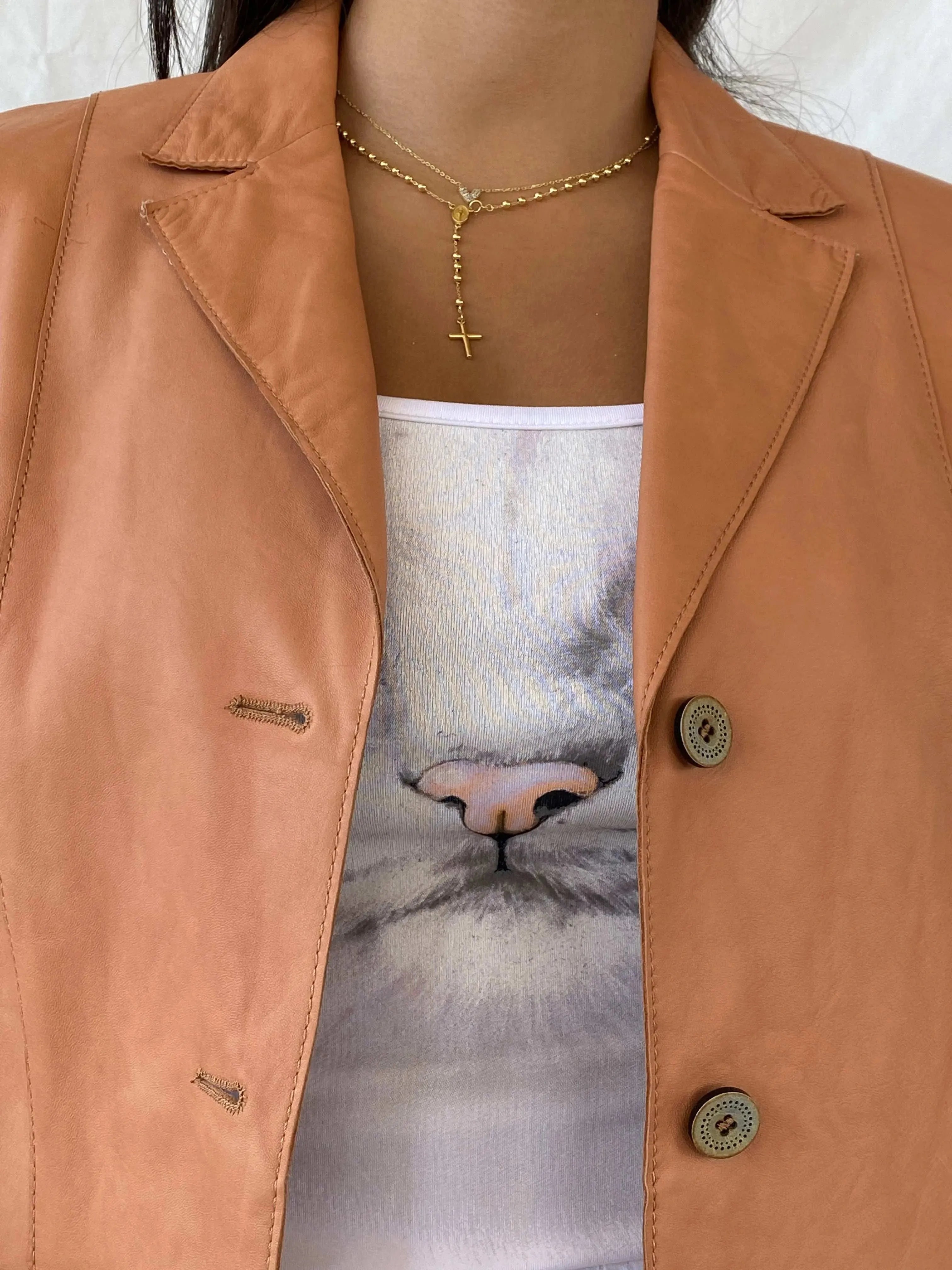 Vintage 00s CHRiST Genuine Leather Orange Blazer - M - Balagan Vintage Leather Blazer 90s, Coats&Jackets, genuine leather, Lana, leather blazer, Women's Blazers, Women's Leather Jackets