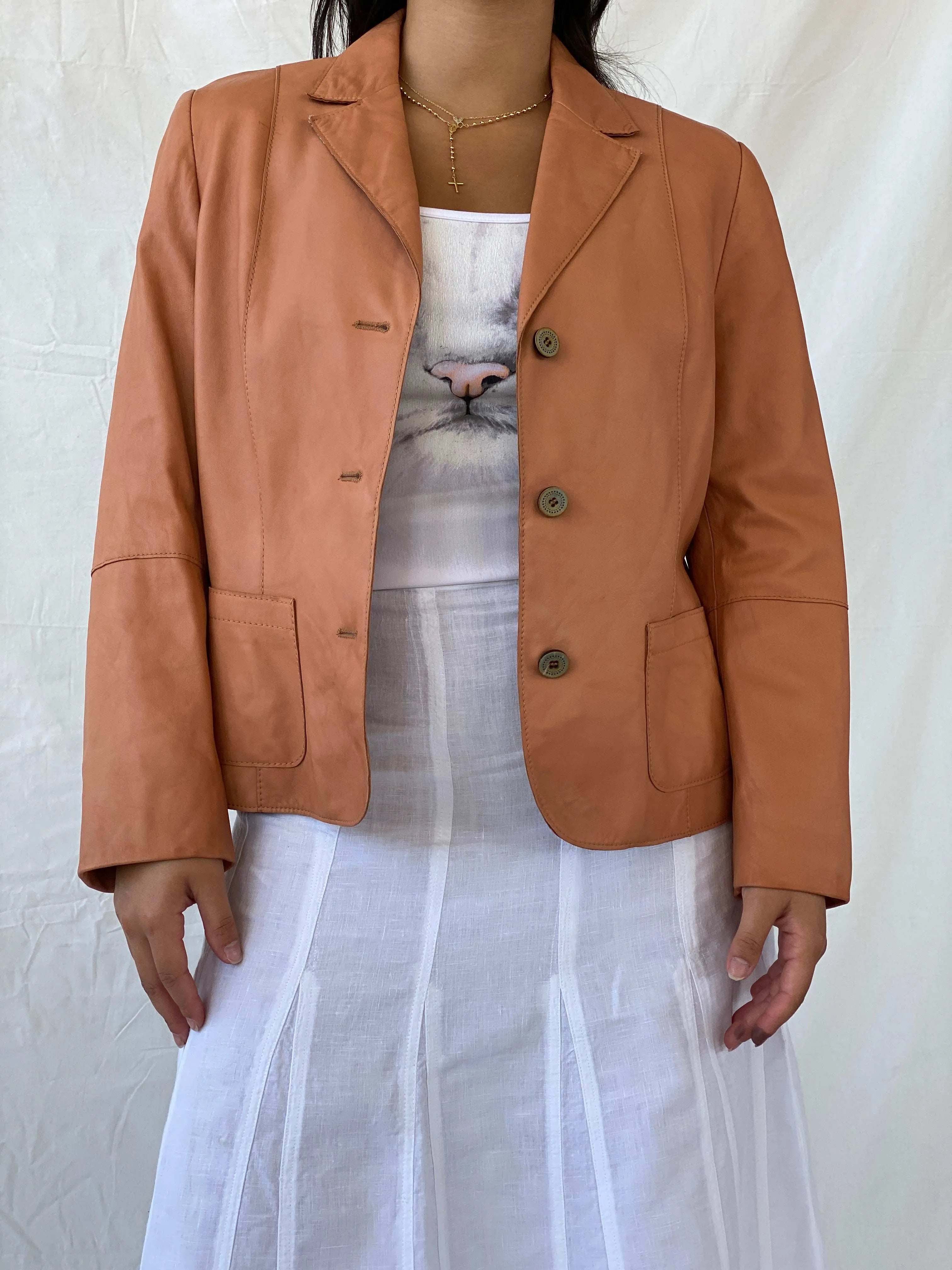 Vintage 00s CHRiST Genuine Leather Orange Blazer - M - Balagan Vintage Leather Blazer 90s, genuine leather, Lana, leather blazer