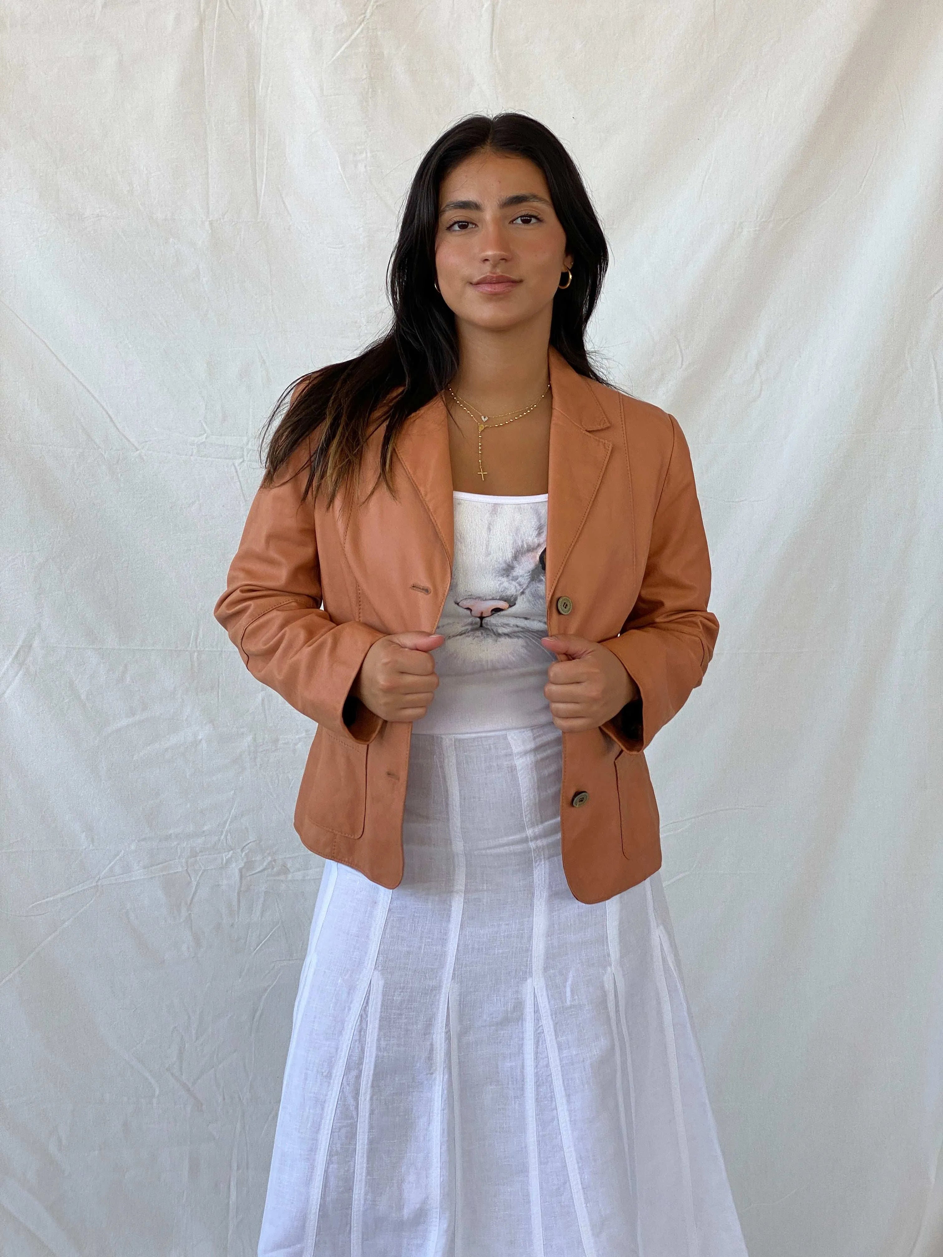Vintage 00s CHRiST Genuine Leather Orange Blazer - M - Balagan Vintage Leather Blazer 90s, genuine leather, Lana, leather blazer