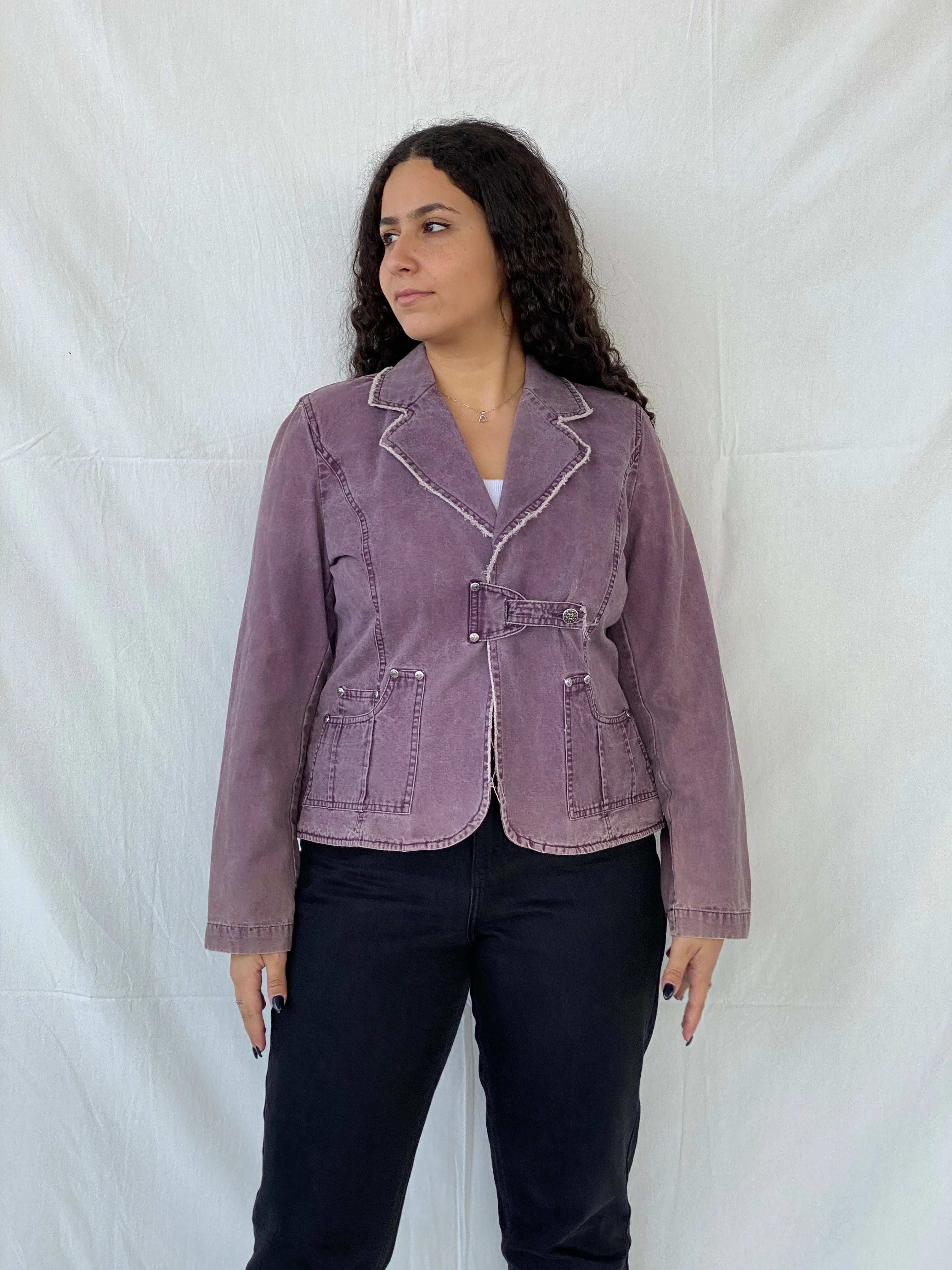 Vintage 00s Faithfull Purple Blazer Denim Like Effect - L - Balagan Vintage Blazer 00s, blazer, Coats&Jackets, Dina, Women's Blazers