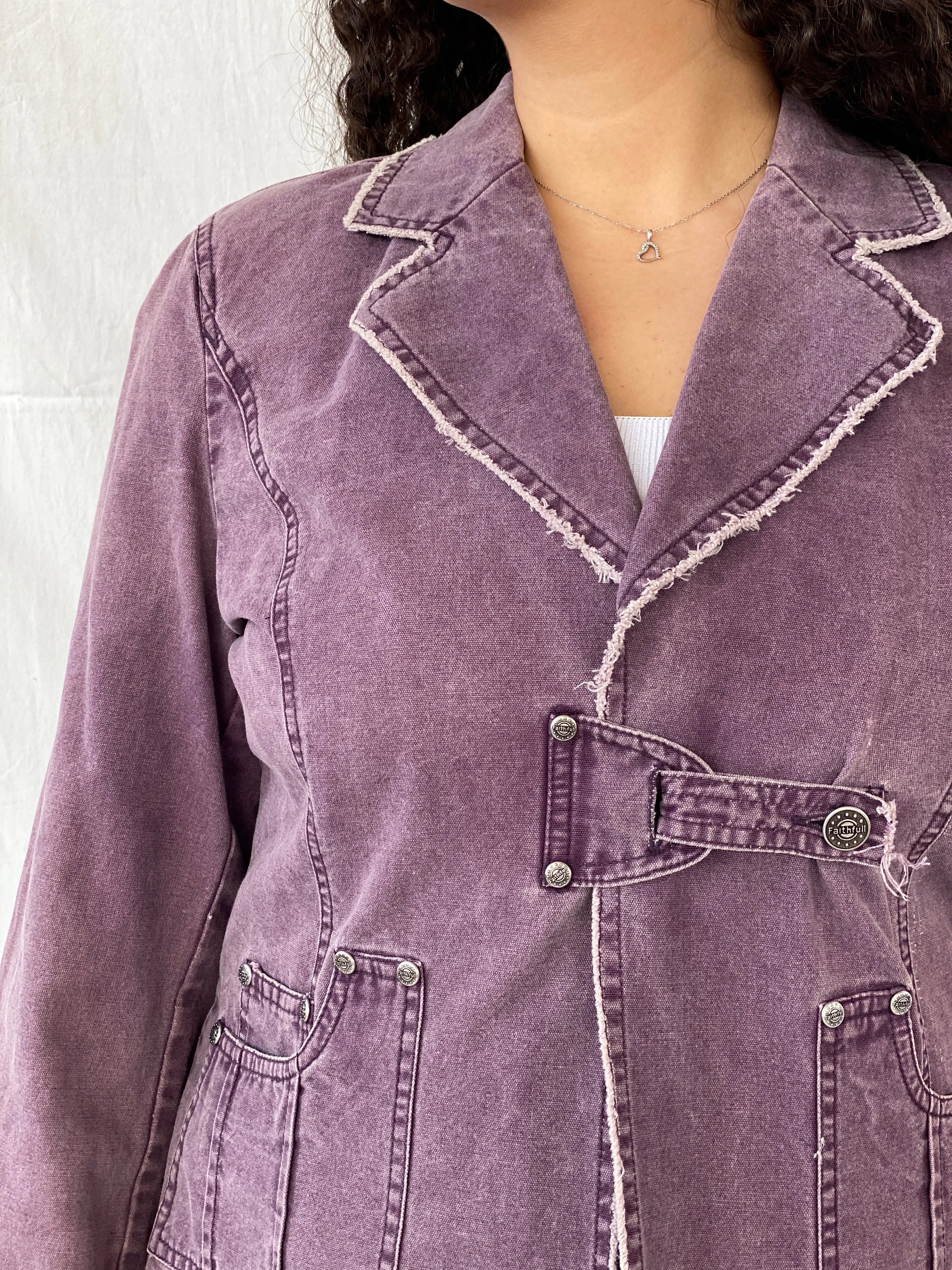 Vintage 00s Faithfull Purple Blazer Denim Like Effect - L - Balagan Vintage Blazer 00s, blazer, Coats&Jackets, Dina, Women's Blazers