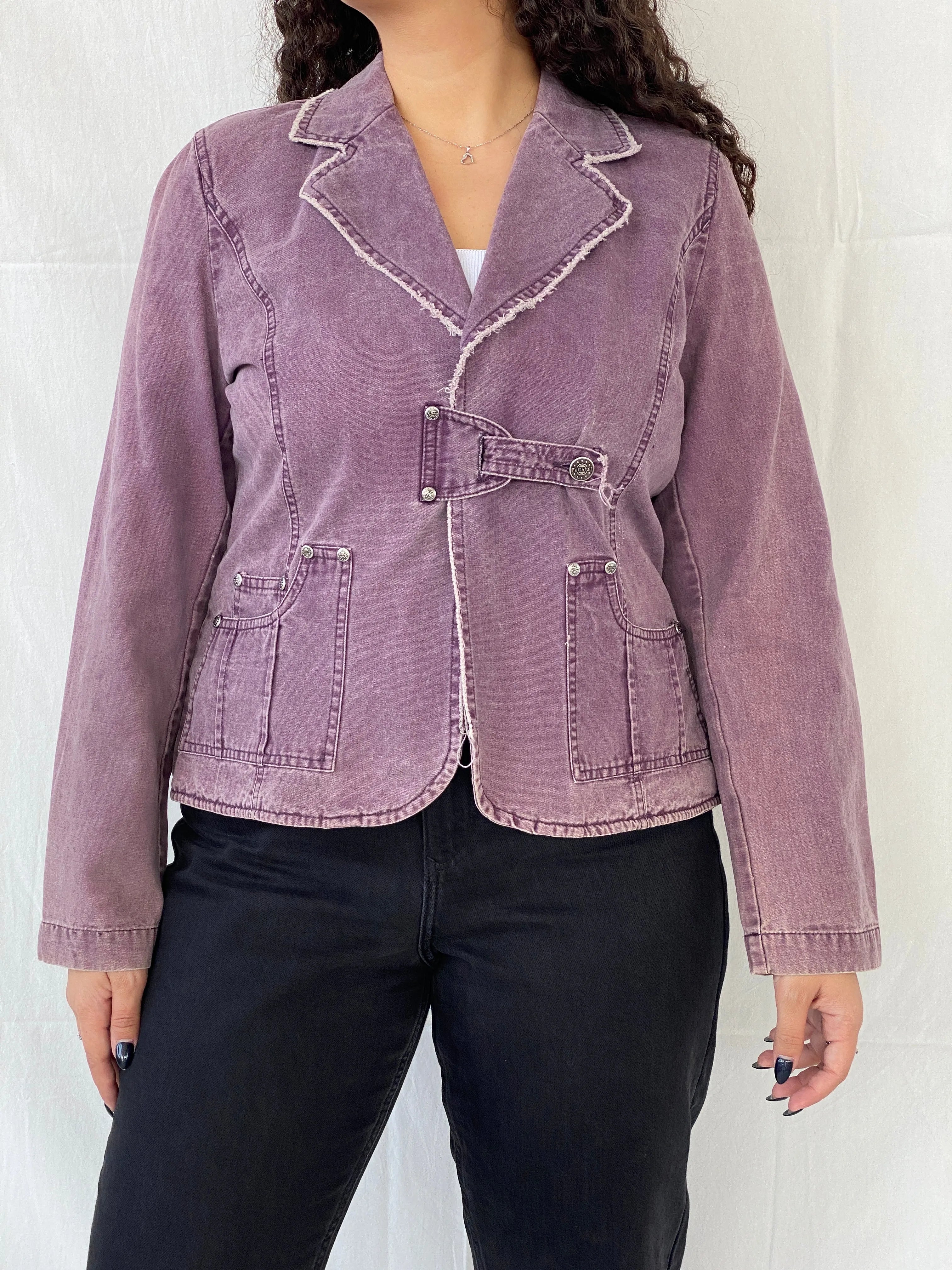 Vintage 00s Faithfull Purple Blazer Denim Like Effect - L - Balagan Vintage Blazer 00s, blazer, Coats&Jackets, Dina, Women's Blazers