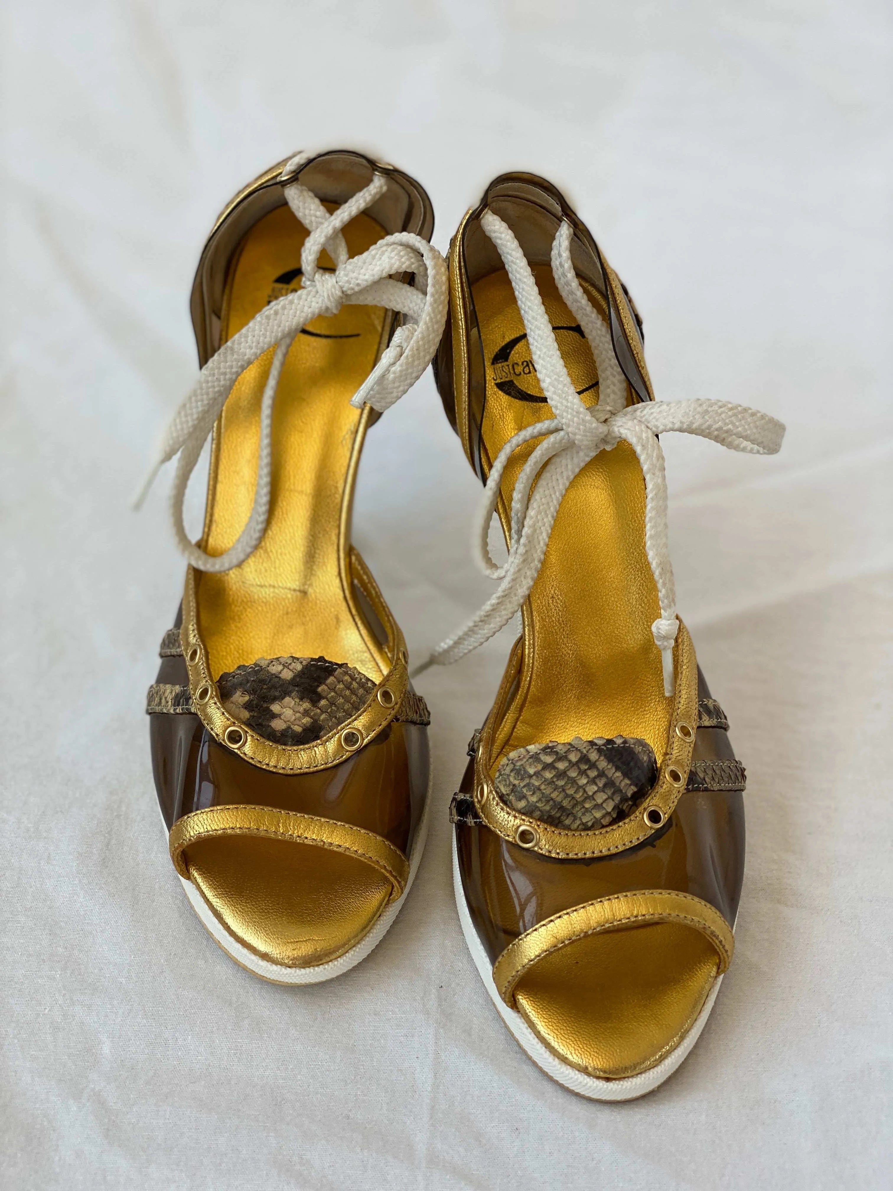Vintage 00s Just Cavalli Sporty Heeled Canvas Sandals - Balagan Vintage Heels 00s, 90s, Boots, just cavalli, roberto cavalli, shoes