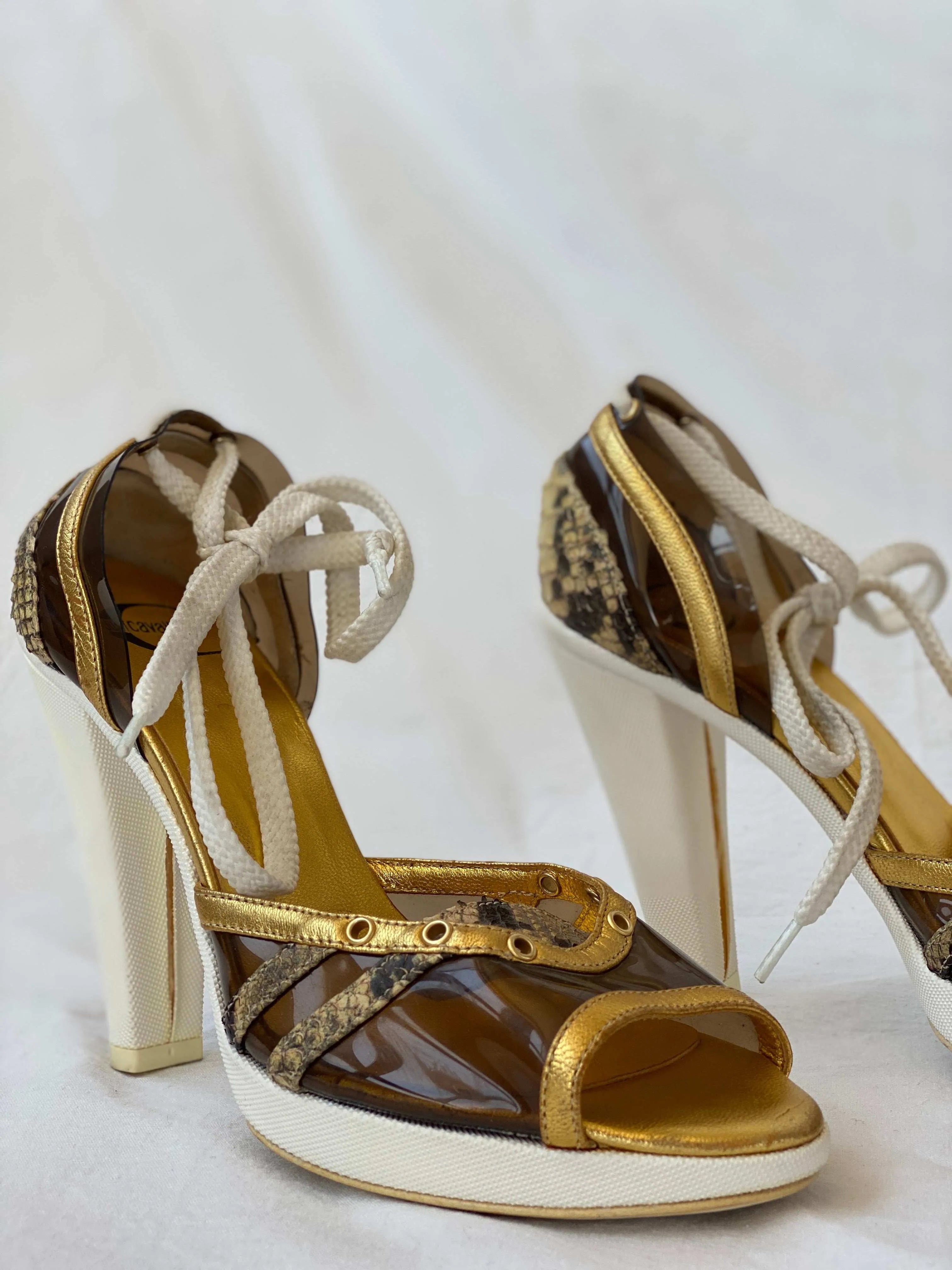 Vintage 00s Just Cavalli Sporty Heeled Canvas Sandals - Balagan Vintage Heels 00s, 90s, Boots, just cavalli, roberto cavalli, shoes
