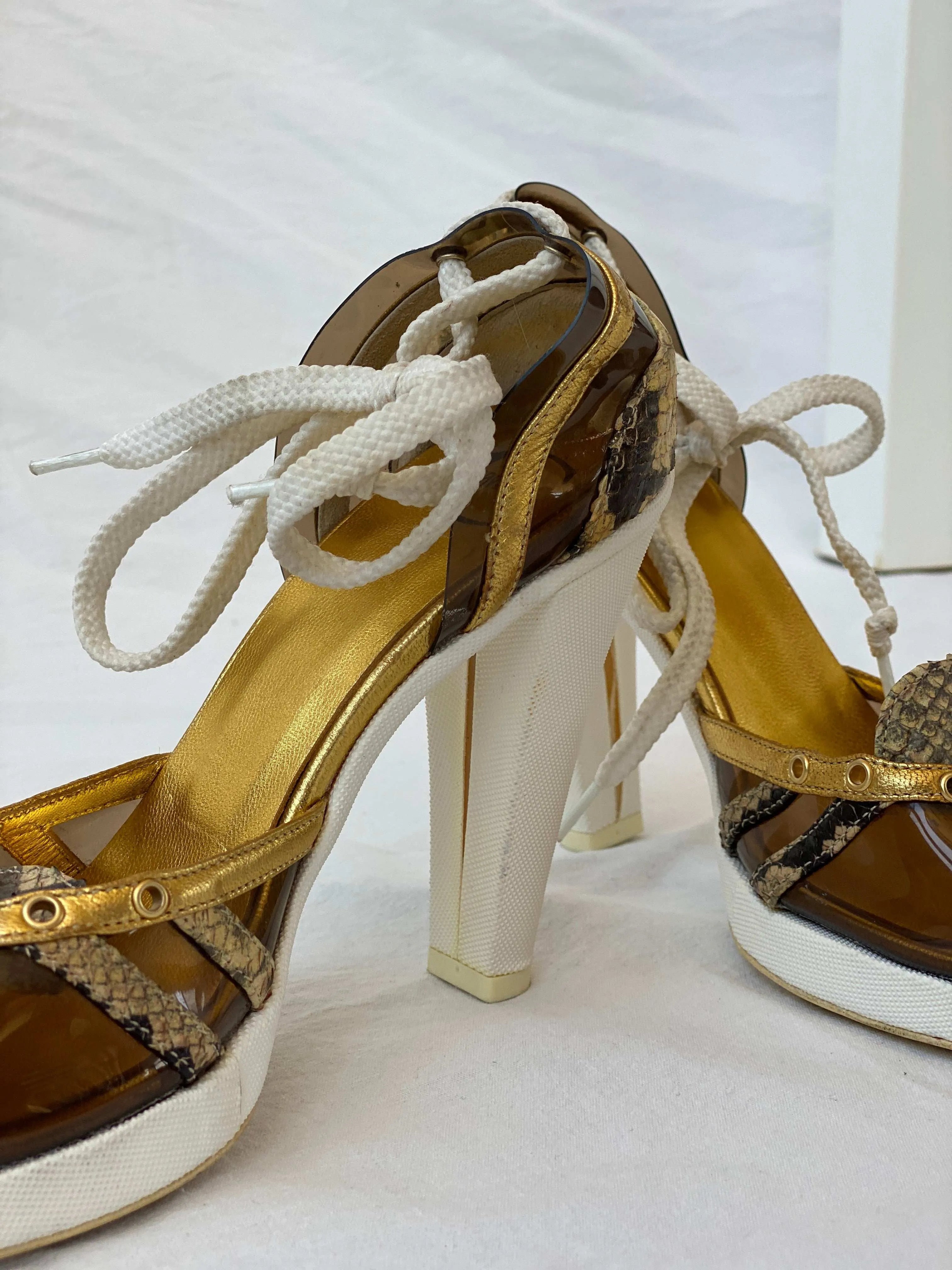 Vintage 00s Just Cavalli Sporty Heeled Canvas Sandals - Balagan Vintage Heels 00s, 90s, Boots, just cavalli, roberto cavalli, shoes