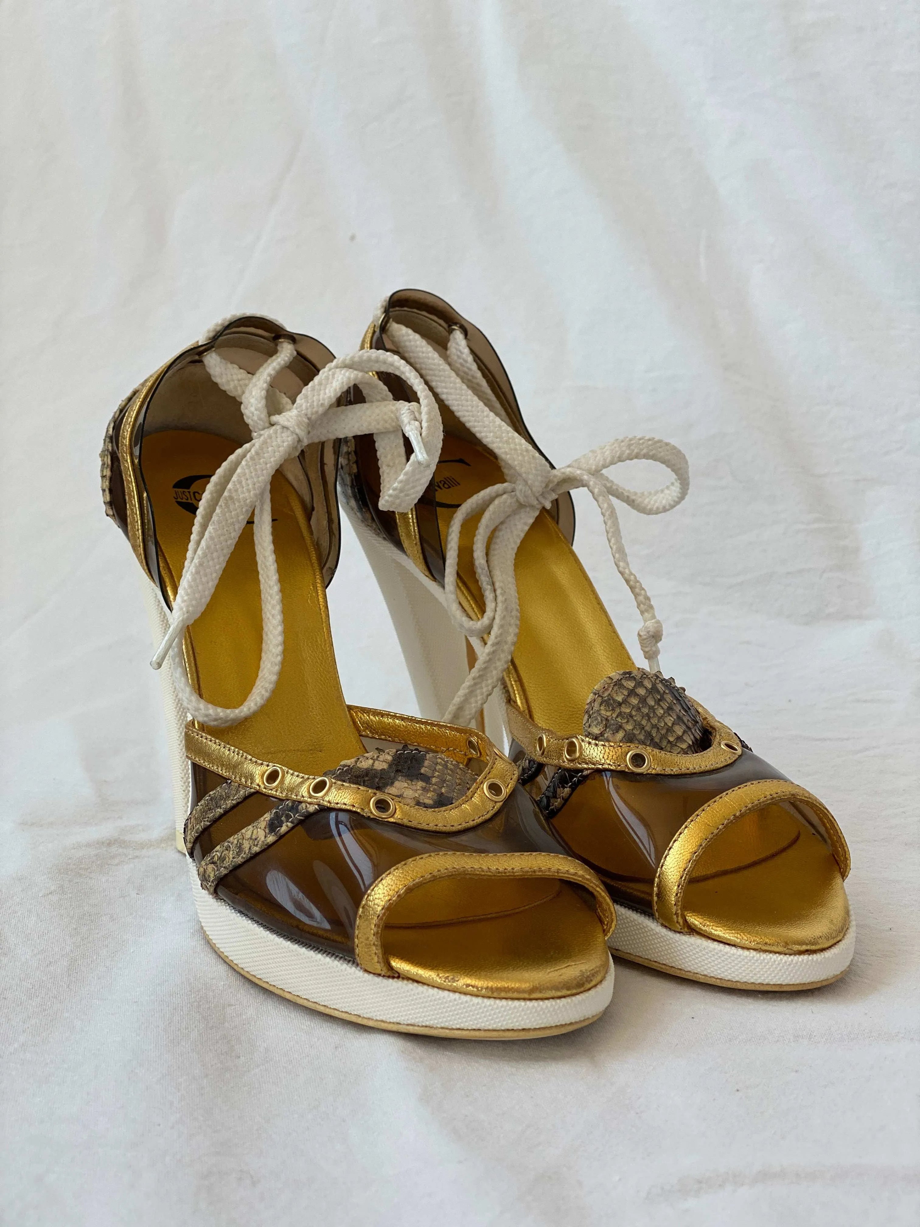 Vintage 00s Just Cavalli Sporty Heeled Canvas Sandals - Balagan Vintage Heels 00s, 90s, Boots, just cavalli, roberto cavalli, shoes