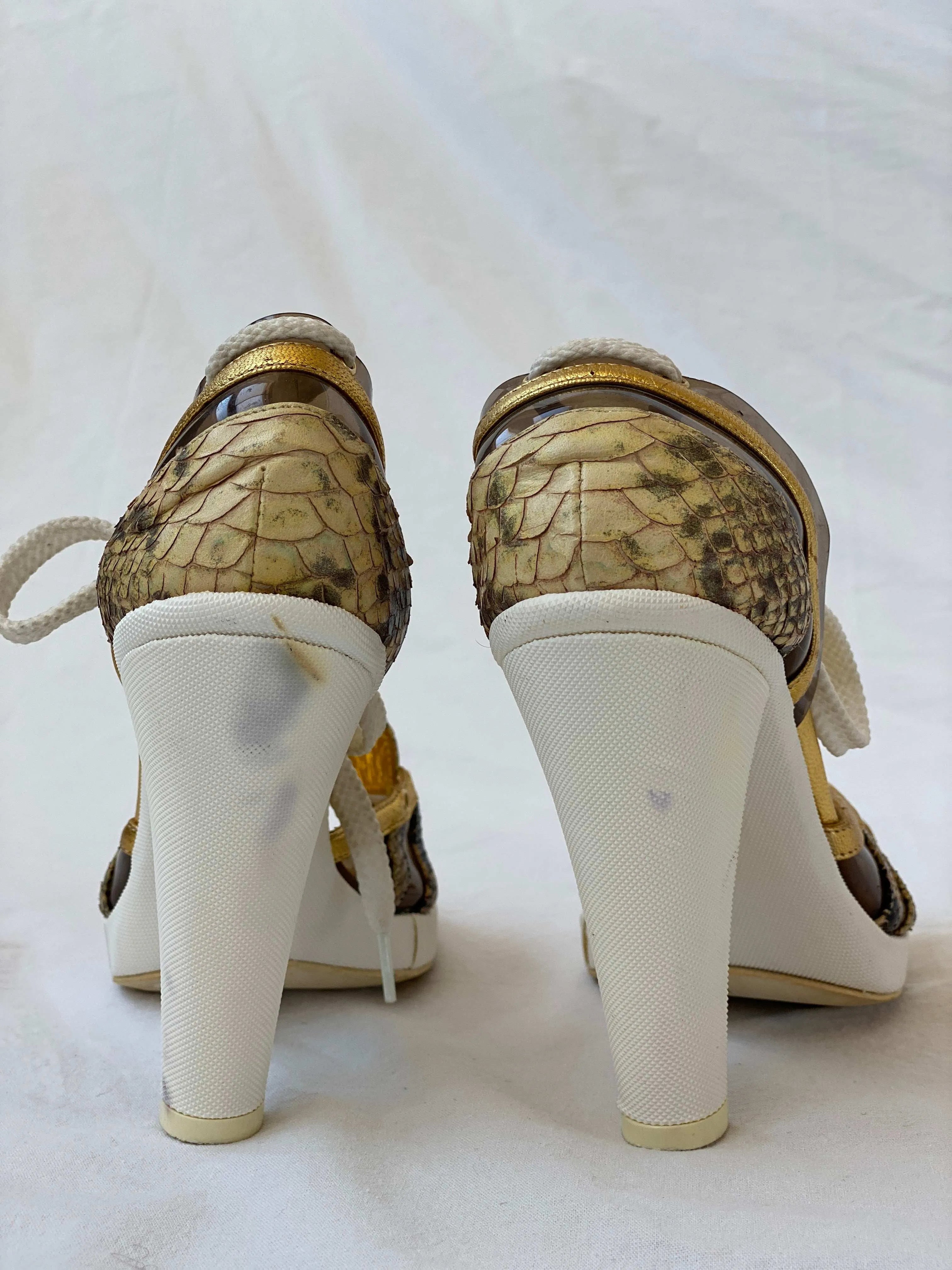 Vintage 00s Just Cavalli Sporty Heeled Canvas Sandals - Balagan Vintage Heels 00s, 90s, Boots, just cavalli, roberto cavalli, shoes