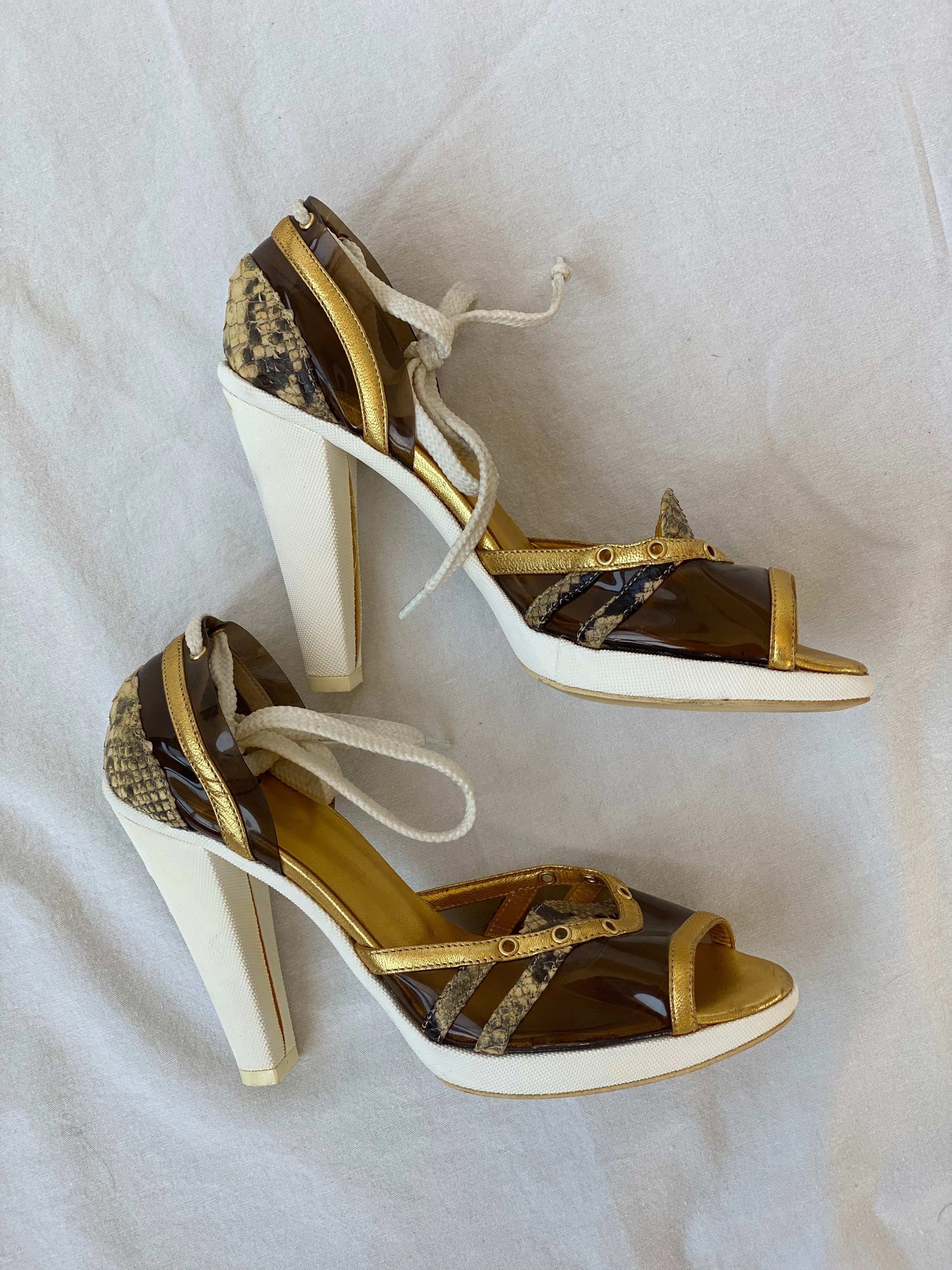 Vintage 00s Just Cavalli Sporty Heeled Canvas Sandals - Balagan Vintage Heels 00s, 90s, Boots, just cavalli, roberto cavalli, shoes
