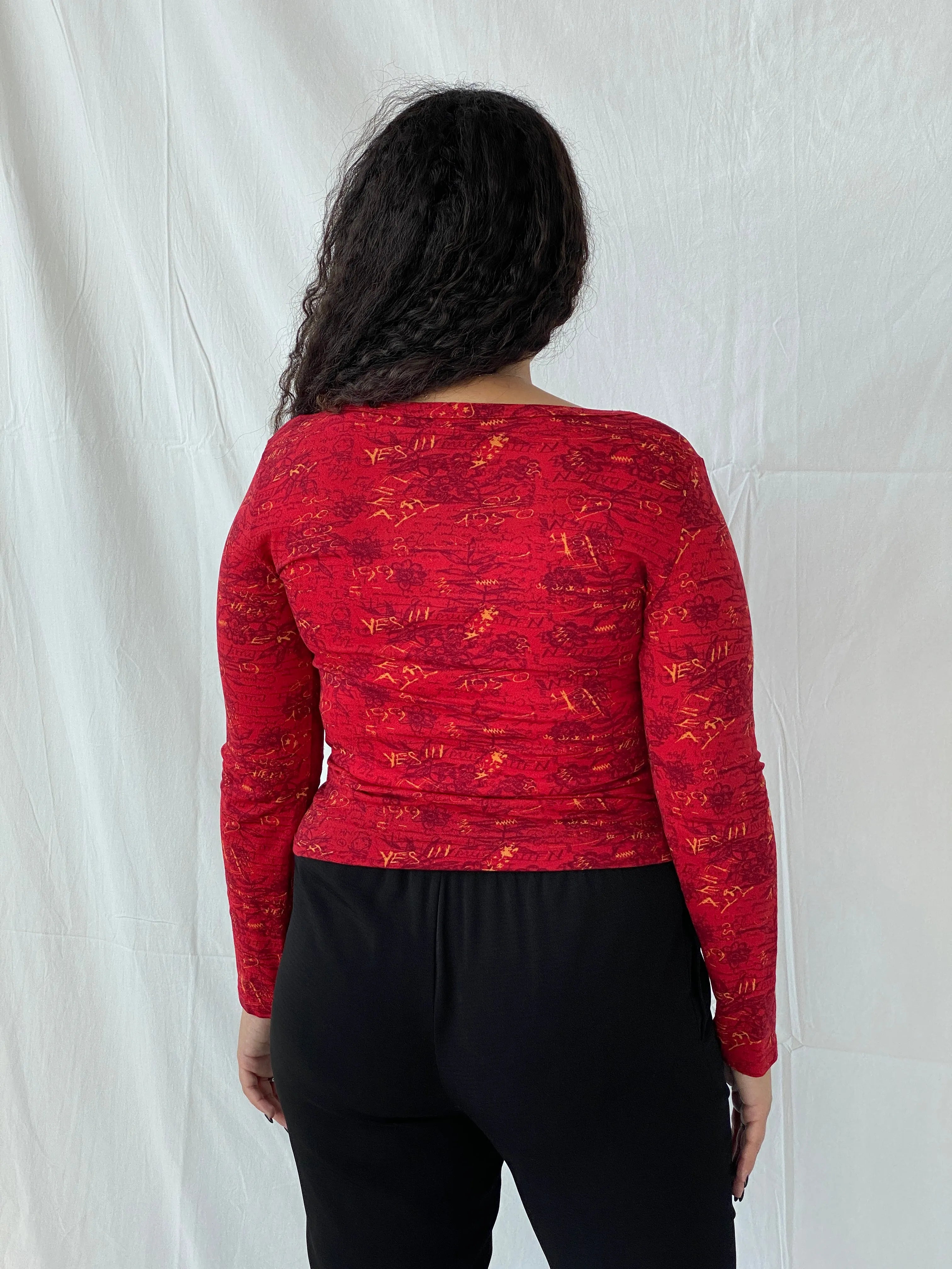 Vintage 00s Street One Red Mesh Graphic Women’s Long Sleeve Top - L - Balagan Vintage Full Sleeve Top 00s, Dina, graphic, mesh, mesh top