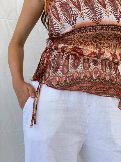 Vintage 00s Vanity Orange Paisley Print Top With Sequins Details - S - Balagan Vintage Cami 00s, Cami, Mira, women top