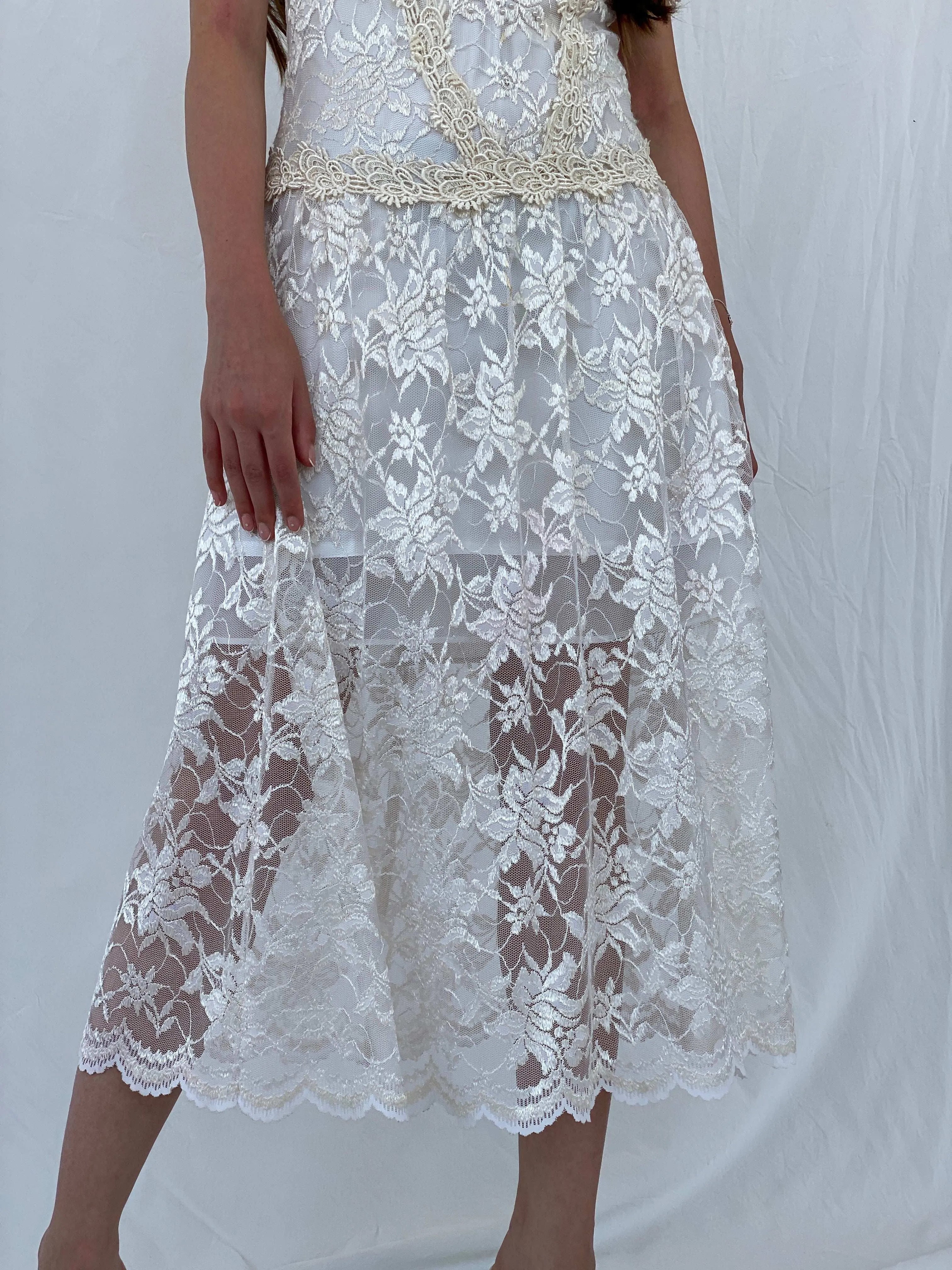Vintage 1980‘s Art Deco Floral Lace Midi Dress - S - Balagan Vintage Midi Dress 00s, 90s, dress, midi dress, Mira, rare find, Wedding Guest