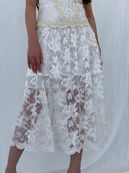Vintage 1980‘s Art Deco Floral Lace Midi Dress - S - Balagan Vintage Midi Dress 00s, 90s, dress, midi dress, Mira, rare find, Wedding Guest