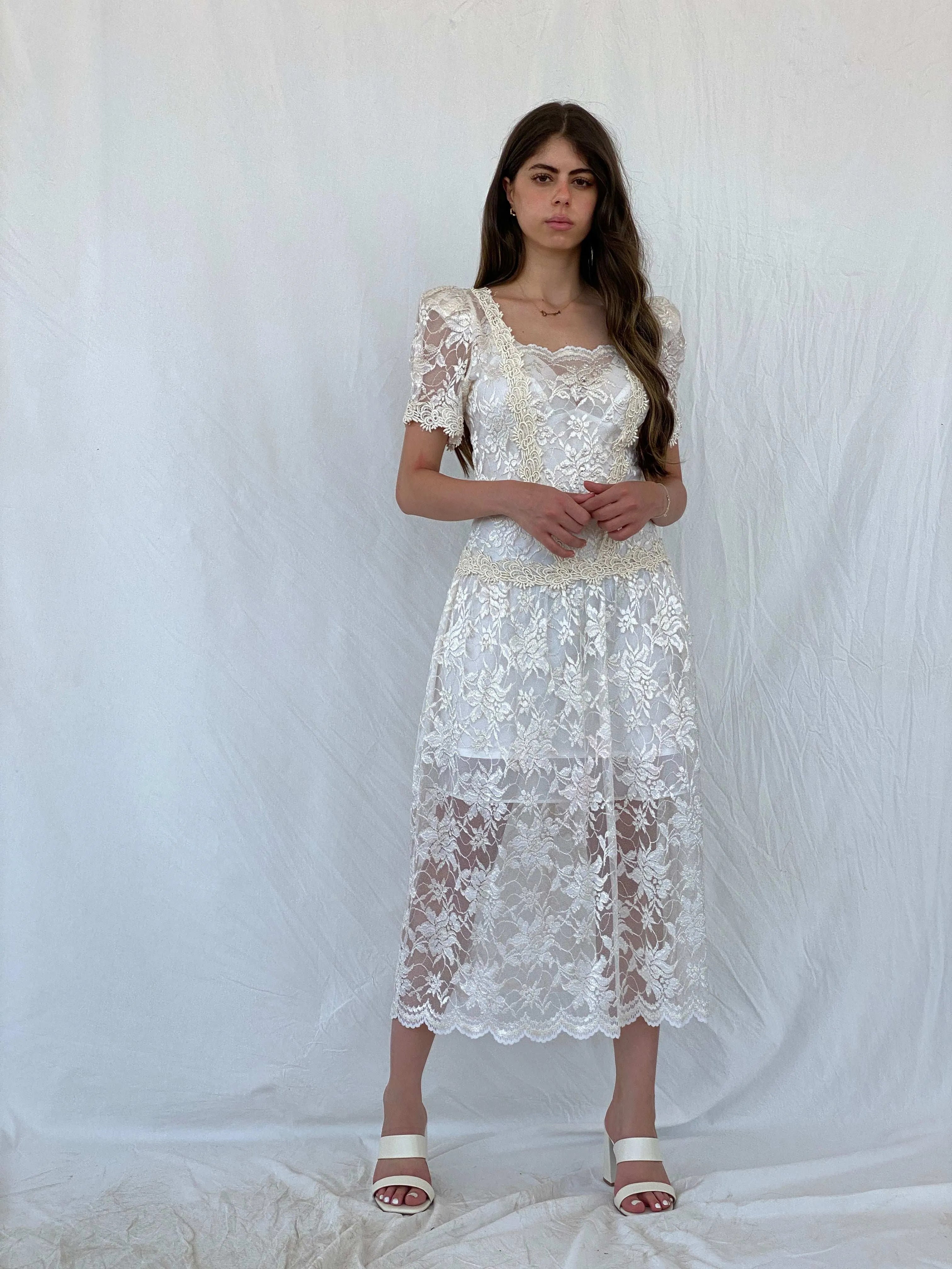 Vintage 1980‘s Art Deco Floral Lace Midi Dress - S - Balagan Vintage Midi Dress 00s, 90s, dress, midi dress, Mira, rare find, Wedding Guest