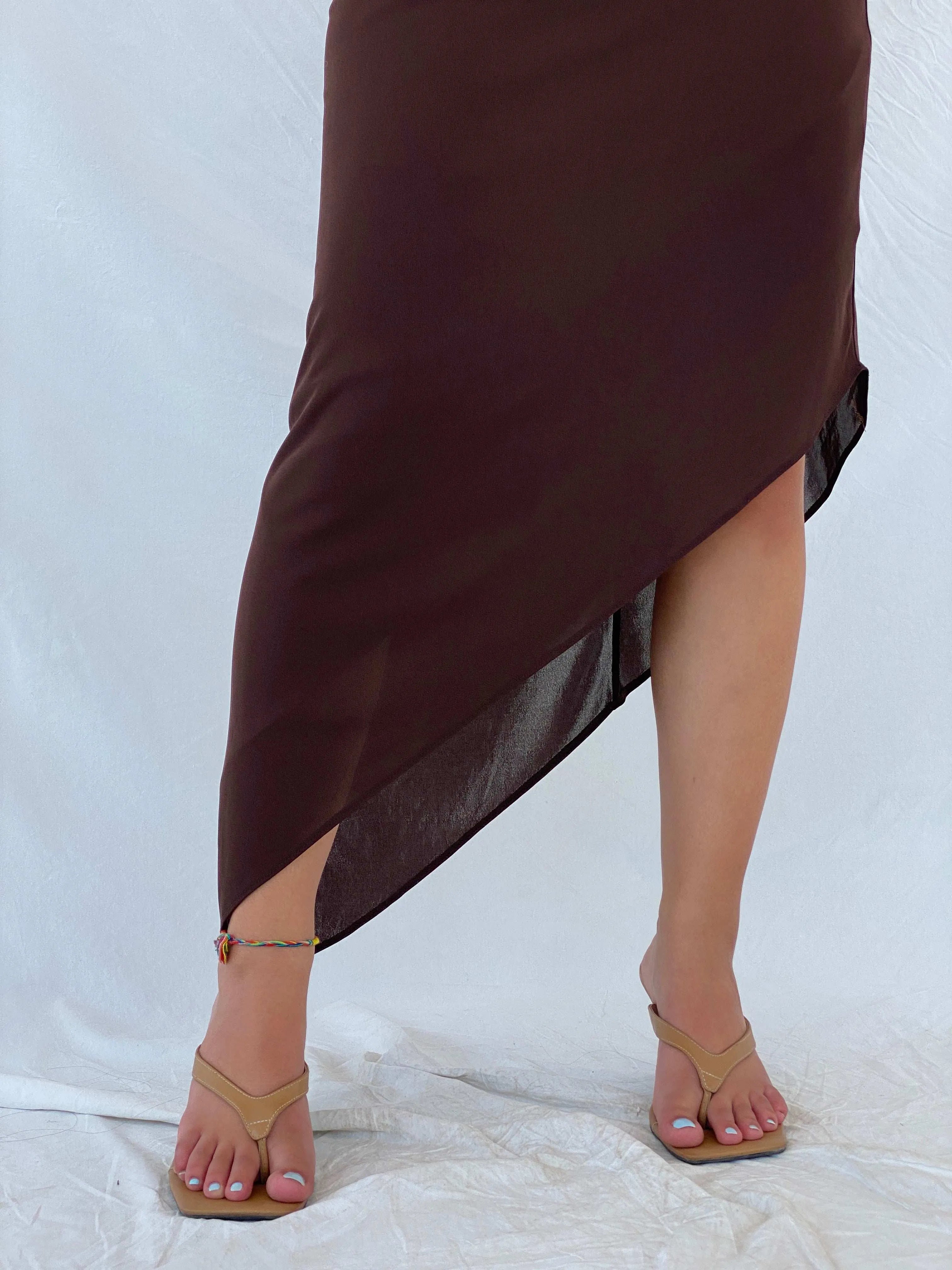 Vintage 1995 Caché One Shoulder Beaded Brown Asymmetric Dress - M - Balagan Vintage Midi Dress 00s, 90s dress, Lana, midi dress, summer, Wedding Guest