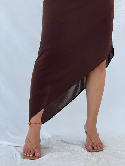Vintage 1995 Caché One Shoulder Beaded Brown Asymmetric Dress - M - Balagan Vintage Midi Dress 00s, 90s dress, Lana, midi dress, summer, Wedding Guest