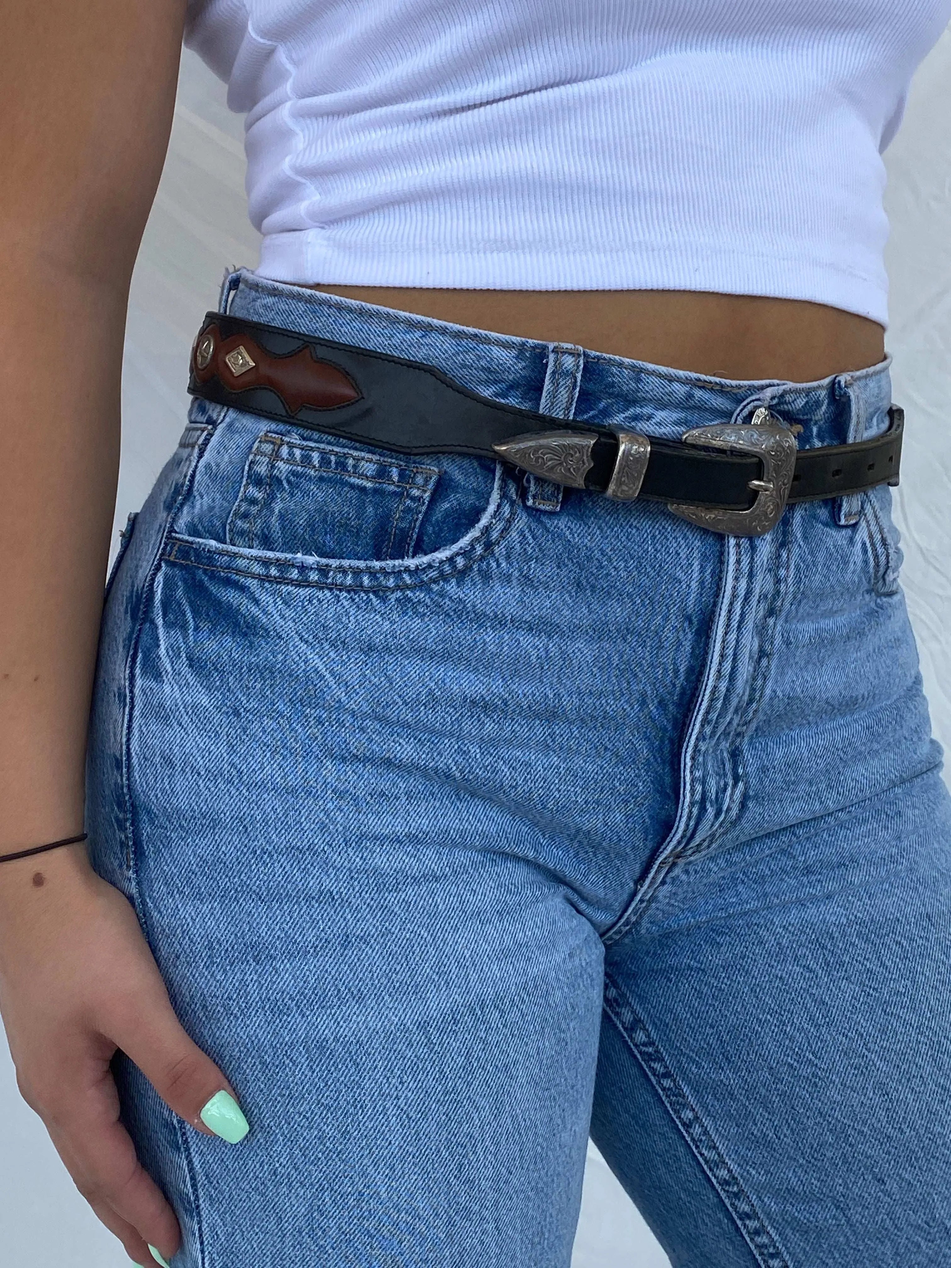 Vintage 1996 Nadim Western Style Cowboy Metal Studded Belt - Balagan Vintage 80s, cowboy, Lana