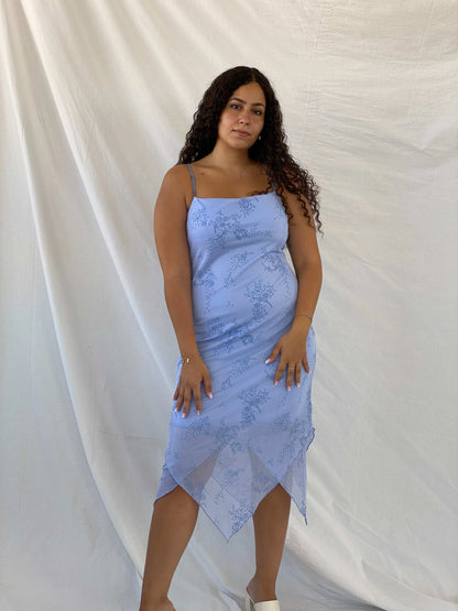 Vintage 2000s City Triangles Blue Sparkly Midi Dress With A Fairy Hem - L - Balagan Vintage Midi Dress 00s, 90s, 90s dress, Deals, Dina, midi dress, Wedding Guest