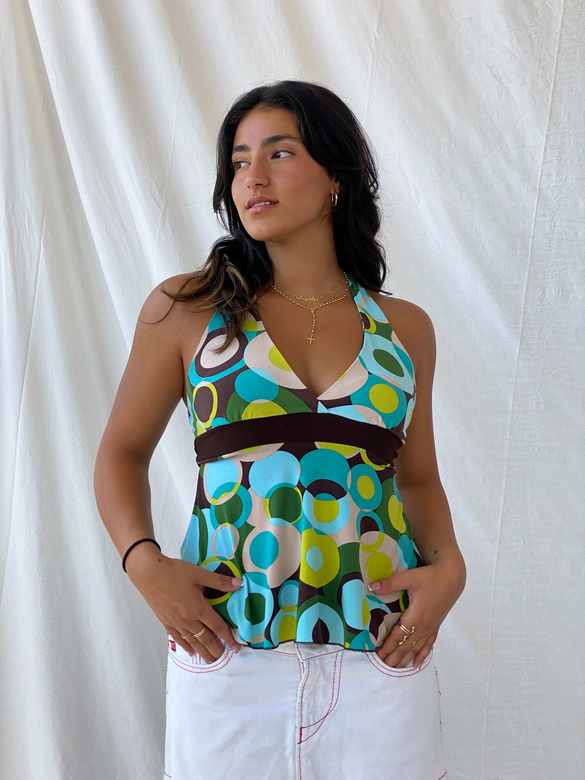 Vintage 2000s XXI Polka Dots Halter Top - S - Y2k 00s Backless 