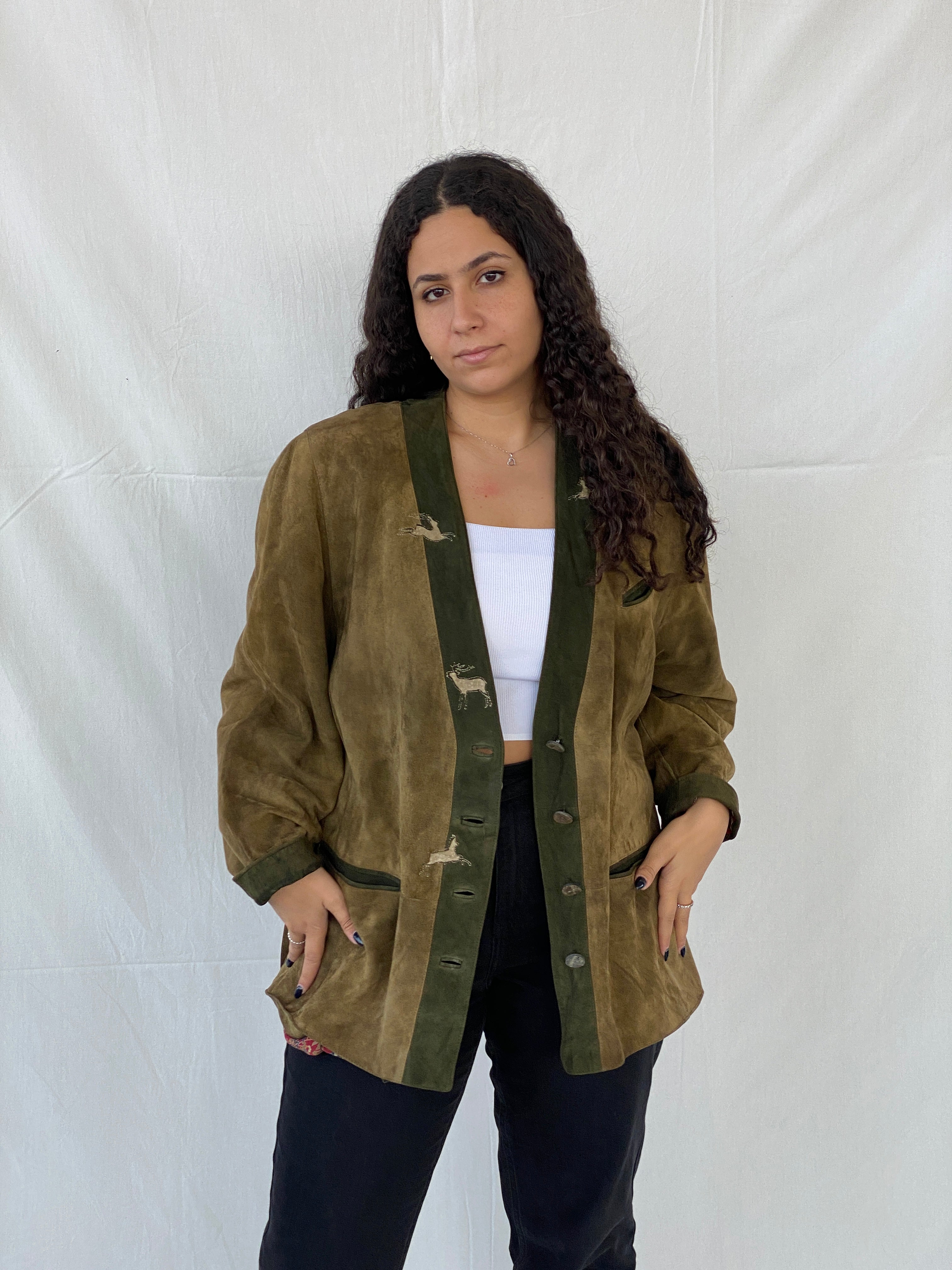 Vintage 70s Meindl Olive Green Suede Leather Jacket - L - Balagan Vintage Leather Jacket 00s, Dina, genuine leather jacket, leather jacket, vintage coat