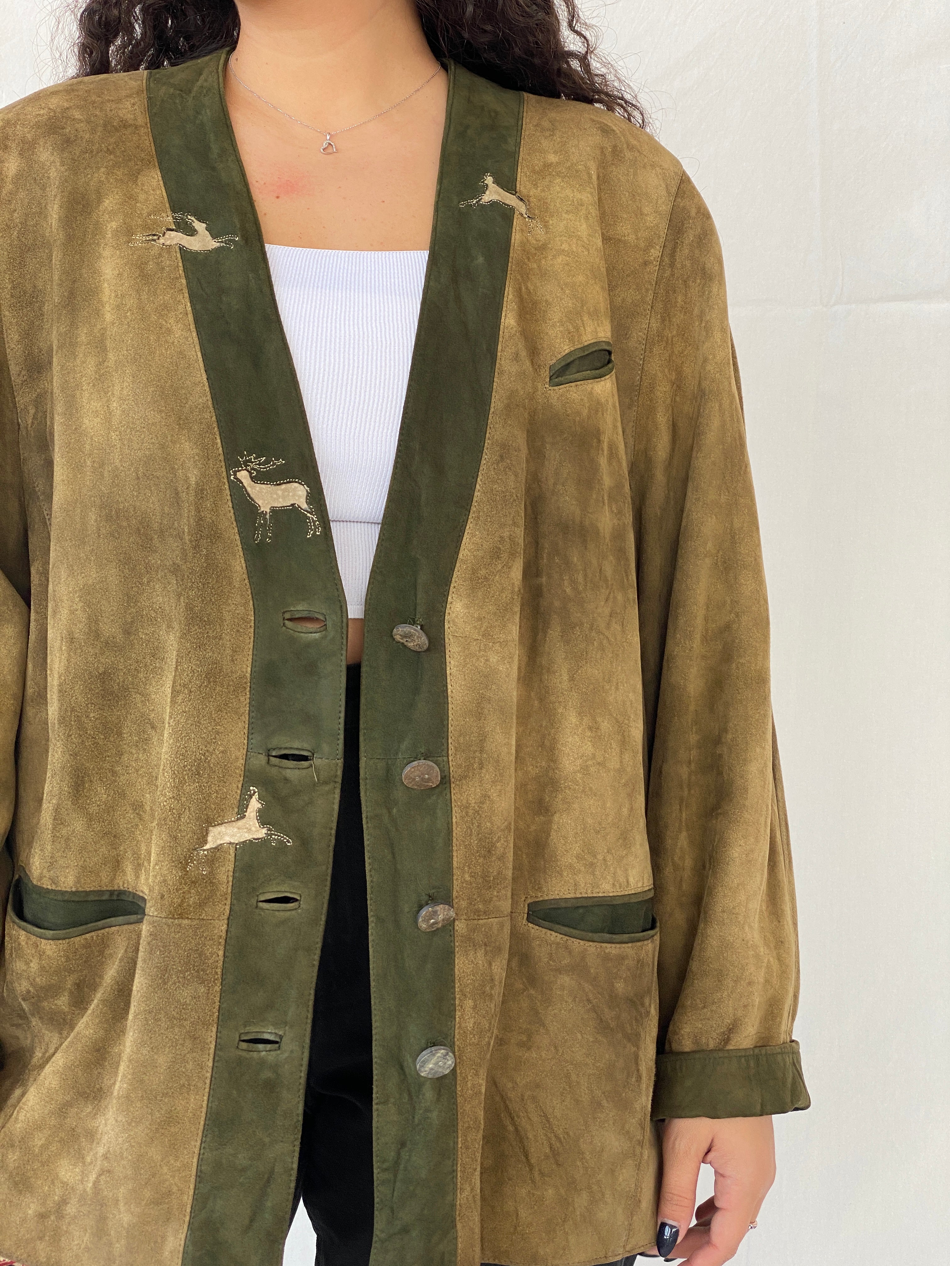 Vintage 70s Meindl Olive Green Suede Leather Jacket - L - Balagan Vintage Leather Jacket 00s, Dina, genuine leather jacket, leather jacket, vintage coat