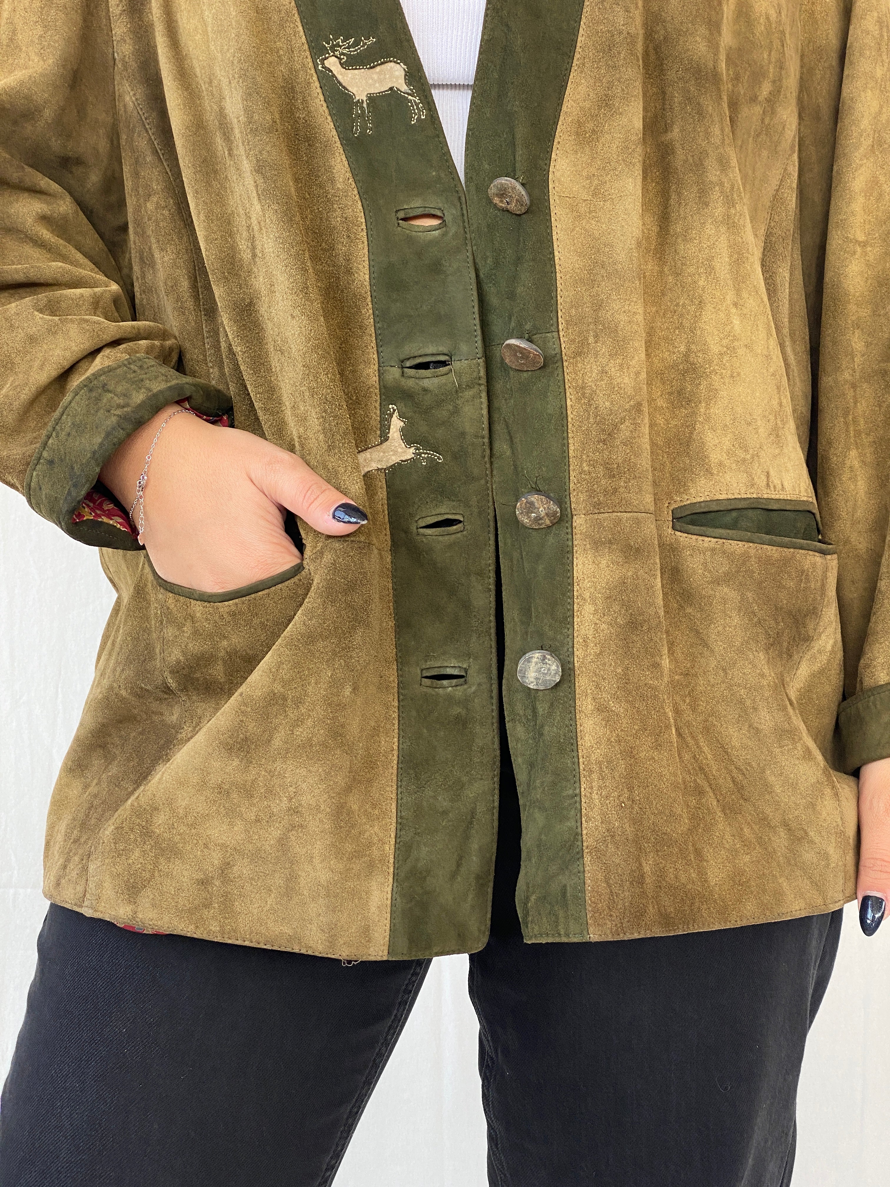 Vintage 70s Meindl Olive Green Suede Leather Jacket - L - Balagan Vintage Leather Jacket 00s, Dina, genuine leather jacket, leather jacket, vintage coat