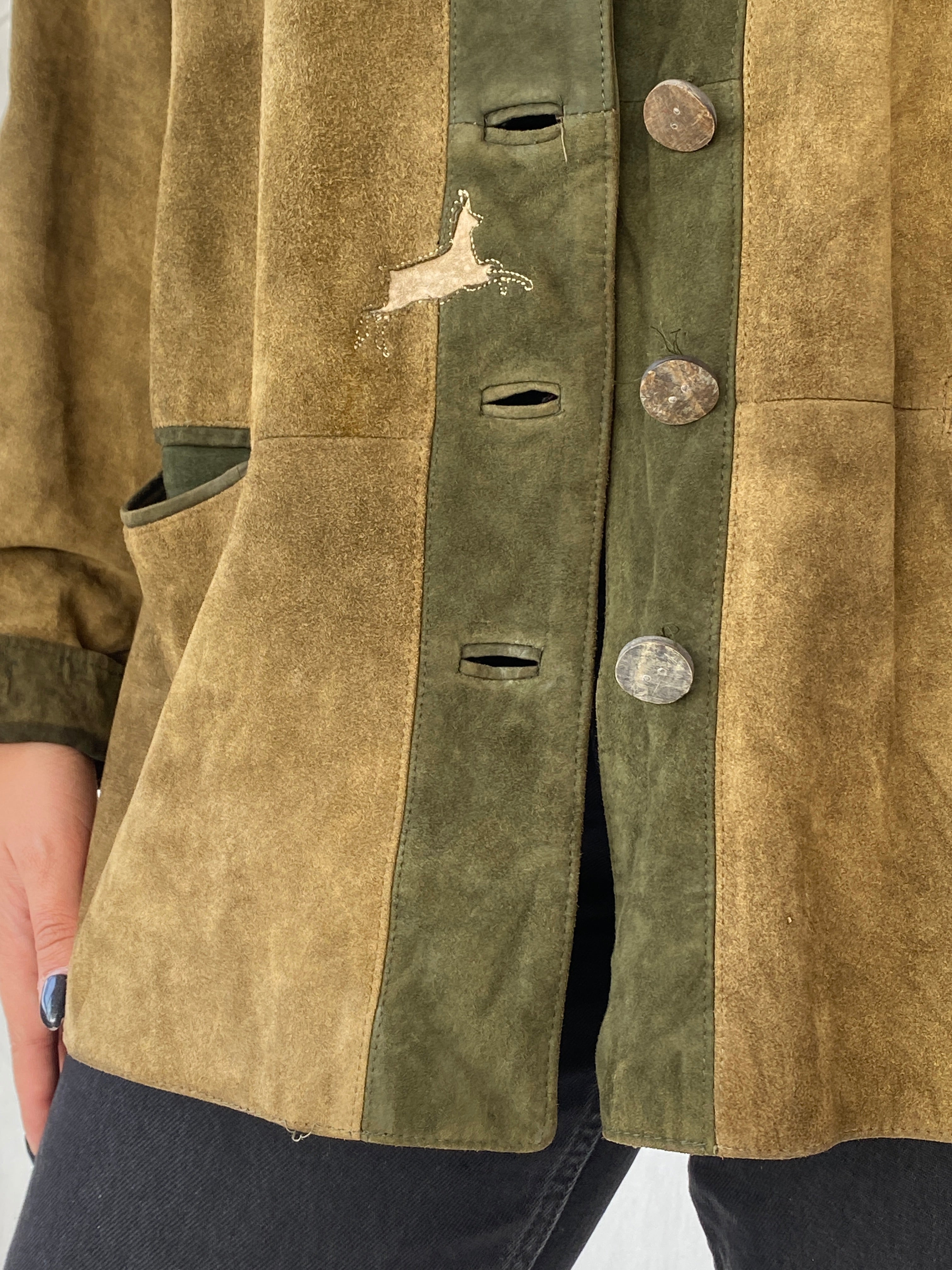 Vintage 70s Meindl Olive Green Suede Leather Jacket - L - Balagan Vintage Leather Jacket 00s, Dina, genuine leather jacket, leather jacket, vintage coat