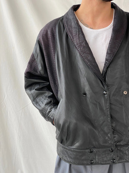 Vintage 70s Wm. Chris Genuine Leather Bomber Jacket With Snake Texture Details - M - Balagan Vintage Leather Jacket 90s, genuine leather, genuine leather jacket, Hamza, leather blazer, winter