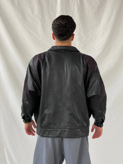 Vintage 70s Wm. Chris Genuine Leather Bomber Jacket With Snake Texture Details - M - Balagan Vintage Leather Jacket 90s, genuine leather, genuine leather jacket, Hamza, leather blazer, winter