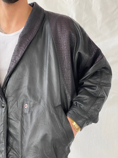 Vintage 70s Wm. Chris Genuine Leather Bomber Jacket With Snake Texture Details - M - Balagan Vintage Leather Jacket 90s, genuine leather, genuine leather jacket, Hamza, leather blazer, winter