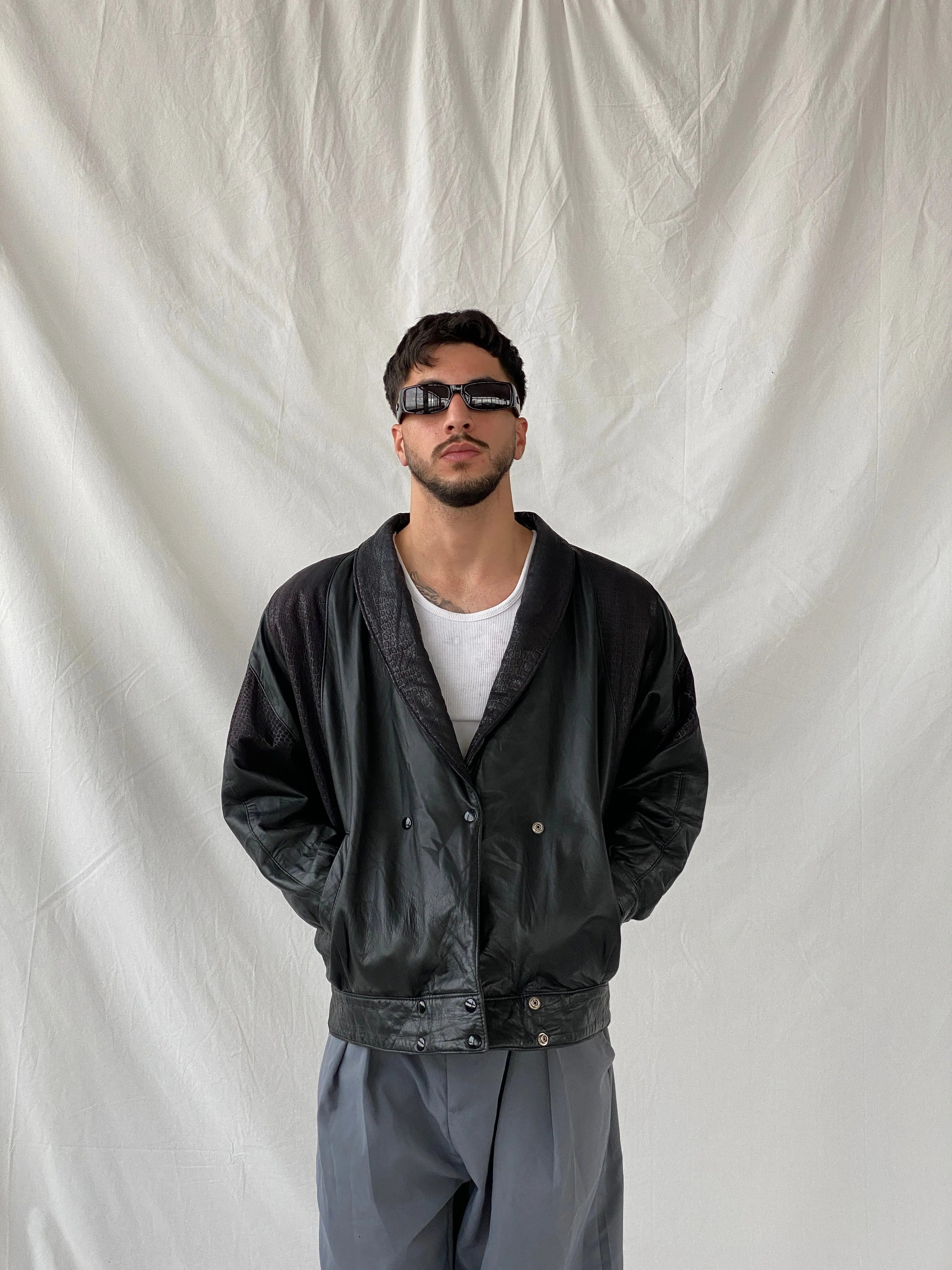 Vintage 70s Wm. Chris Genuine Leather Bomber Jacket With Snake Texture Details - M - Balagan Vintage Leather Jacket 90s, genuine leather, genuine leather jacket, Hamza, leather blazer, winter