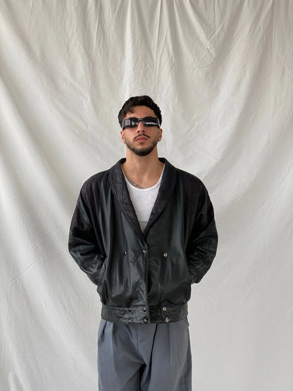 Vintage 70s Wm. Chris Genuine Leather Bomber Jacket With Snake Texture Details - M - Balagan Vintage Leather Jacket 90s, genuine leather, genuine leather jacket, Hamza, leather blazer, winter