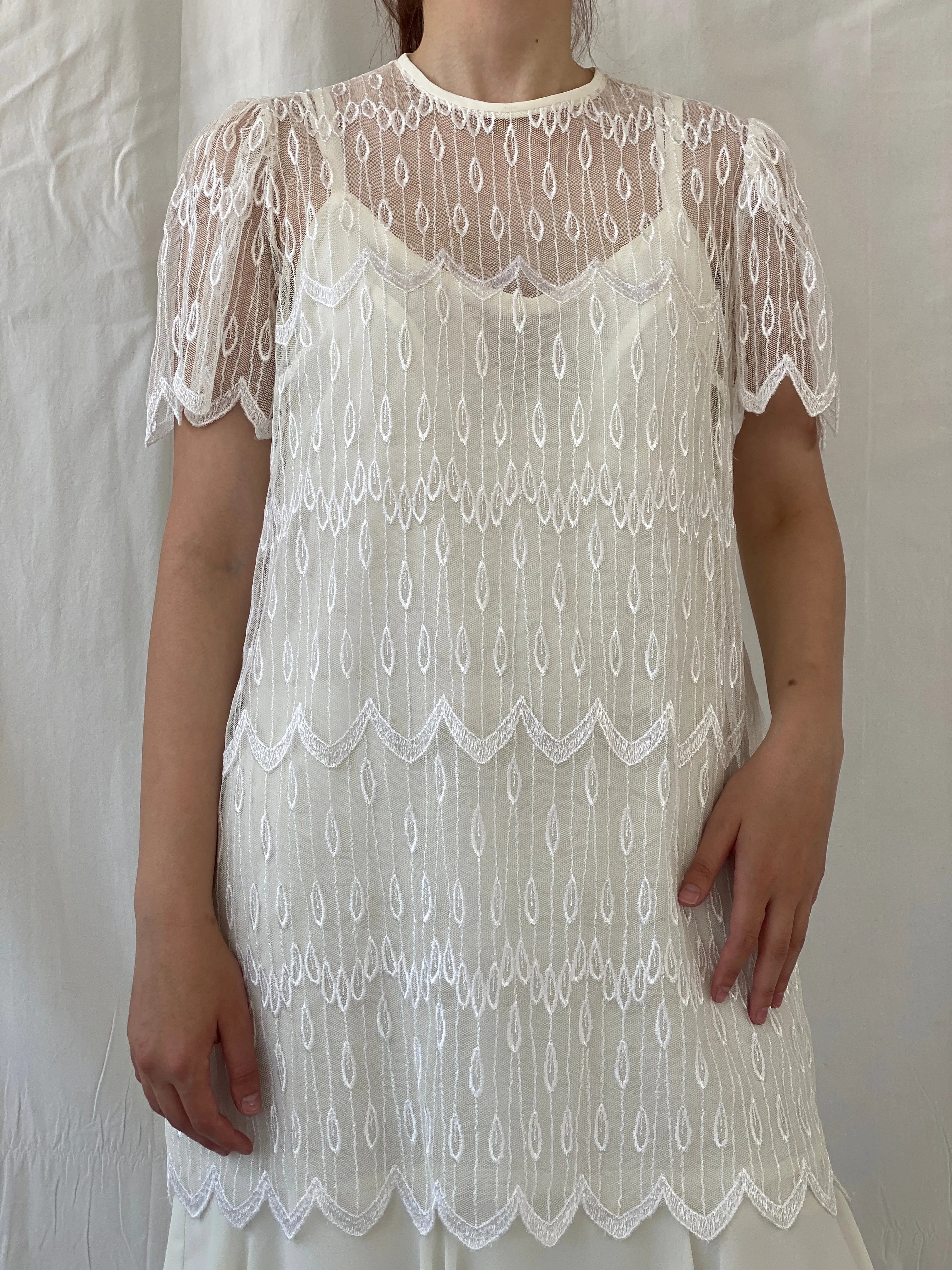 Vintage 70s/80s Gina Bacconi White Lace Gatsby Wedding Dress - XL - Balagan Vintage Midi Dress 90s, Ayah, dress, midi dress, vintage dress, Wedding Guest