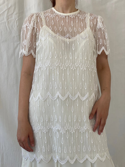Vintage 70s/80s Gina Bacconi White Lace Gatsby Wedding Dress - XL - Balagan Vintage Midi Dress 90s, Ayah, dress, midi dress, vintage dress, Wedding Guest
