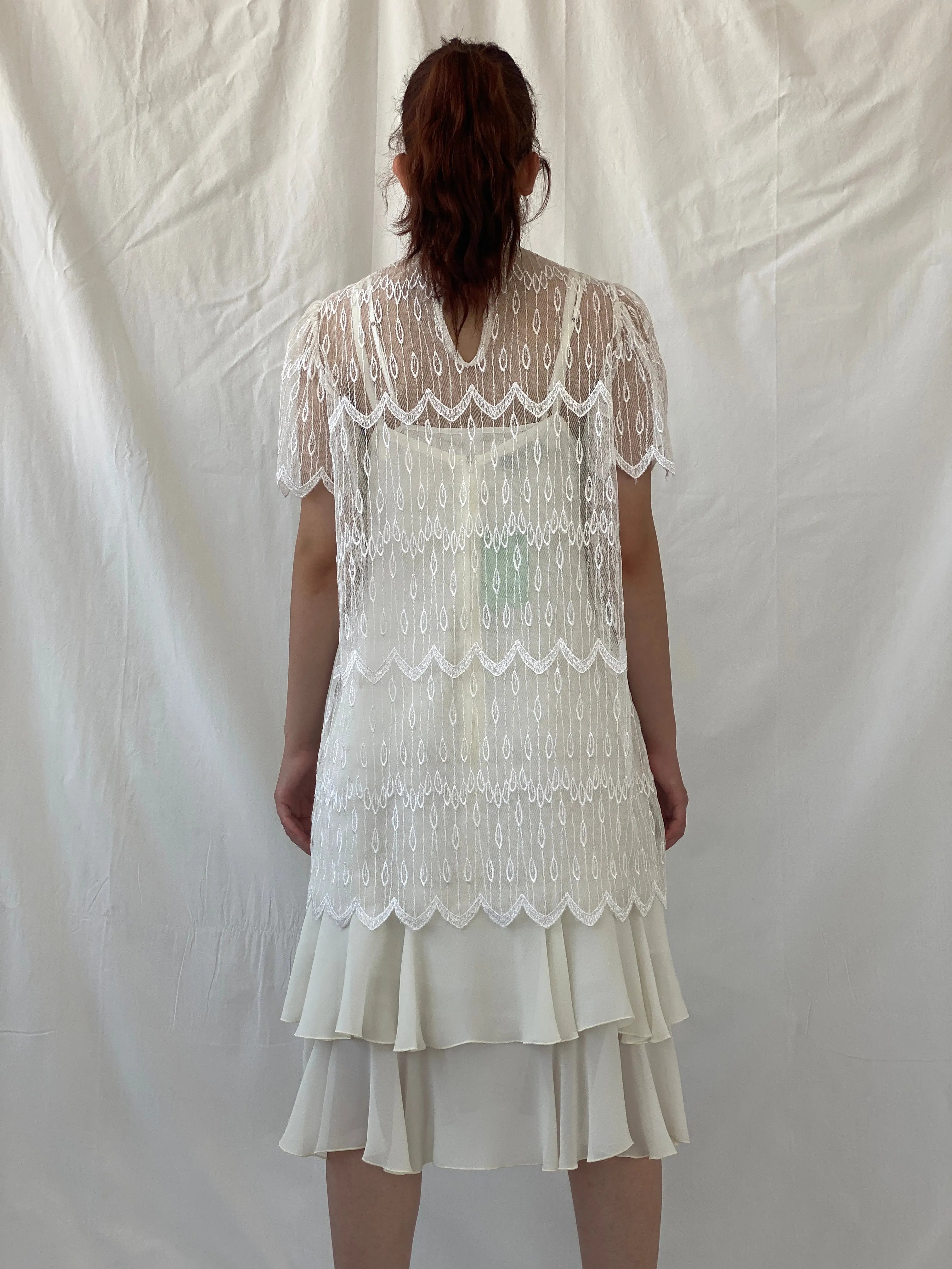 Vintage 70s/80s Gina Bacconi White Lace Gatsby Wedding Dress - XL - Balagan Vintage Midi Dress 90s, Ayah, dress, midi dress, vintage dress, Wedding Guest