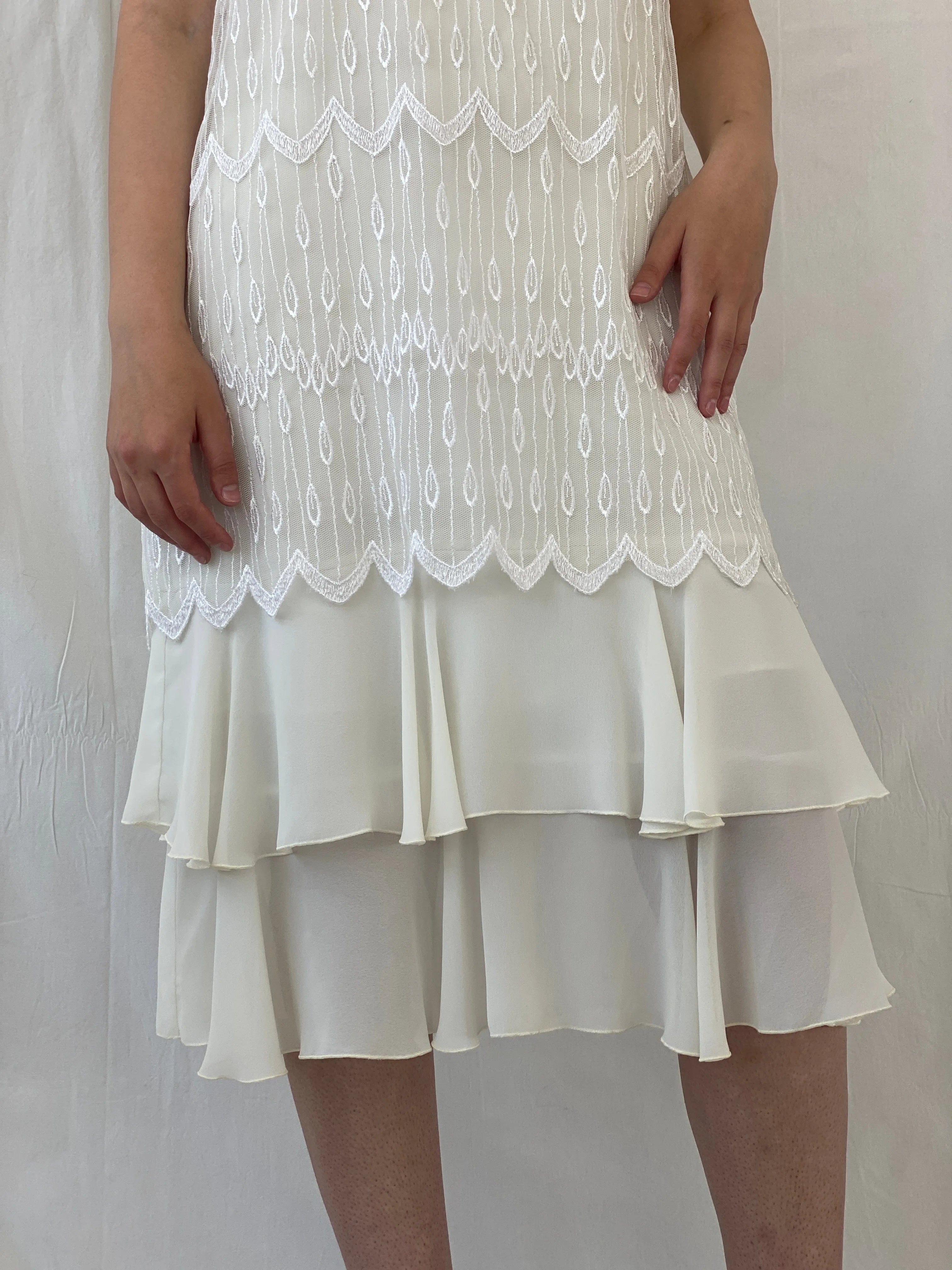 Vintage 70s/80s Gina Bacconi White Lace Gatsby Wedding Dress - XL - Balagan Vintage Midi Dress 90s, Ayah, dress, midi dress, vintage dress, Wedding Guest