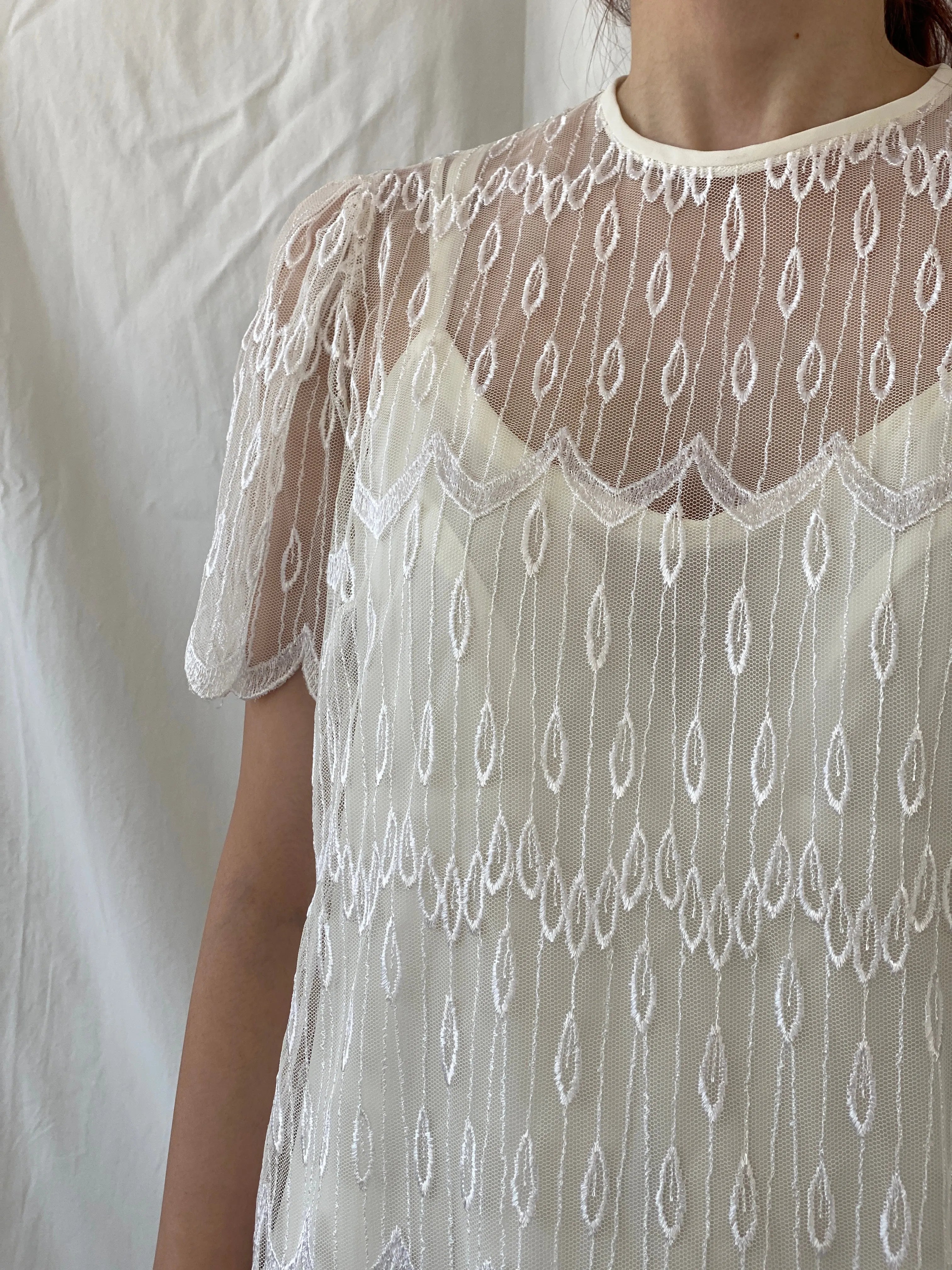 Vintage 70s/80s Gina Bacconi White Lace Gatsby Wedding Dress - XL - Balagan Vintage Midi Dress 90s, Ayah, dress, midi dress, vintage dress, Wedding Guest