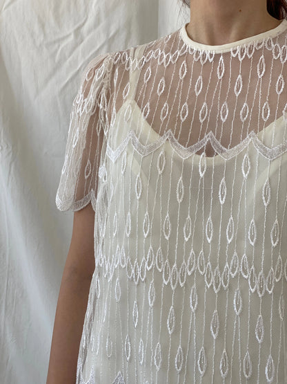 Vintage 70s/80s Gina Bacconi White Lace Gatsby Wedding Dress - XL - Balagan Vintage Midi Dress 90s, Ayah, dress, midi dress, vintage dress, Wedding Guest