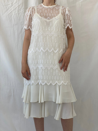 Vintage 70s/80s Gina Bacconi White Lace Gatsby Wedding Dress - XL - Balagan Vintage Midi Dress 90s, Ayah, dress, midi dress, vintage dress, Wedding Guest