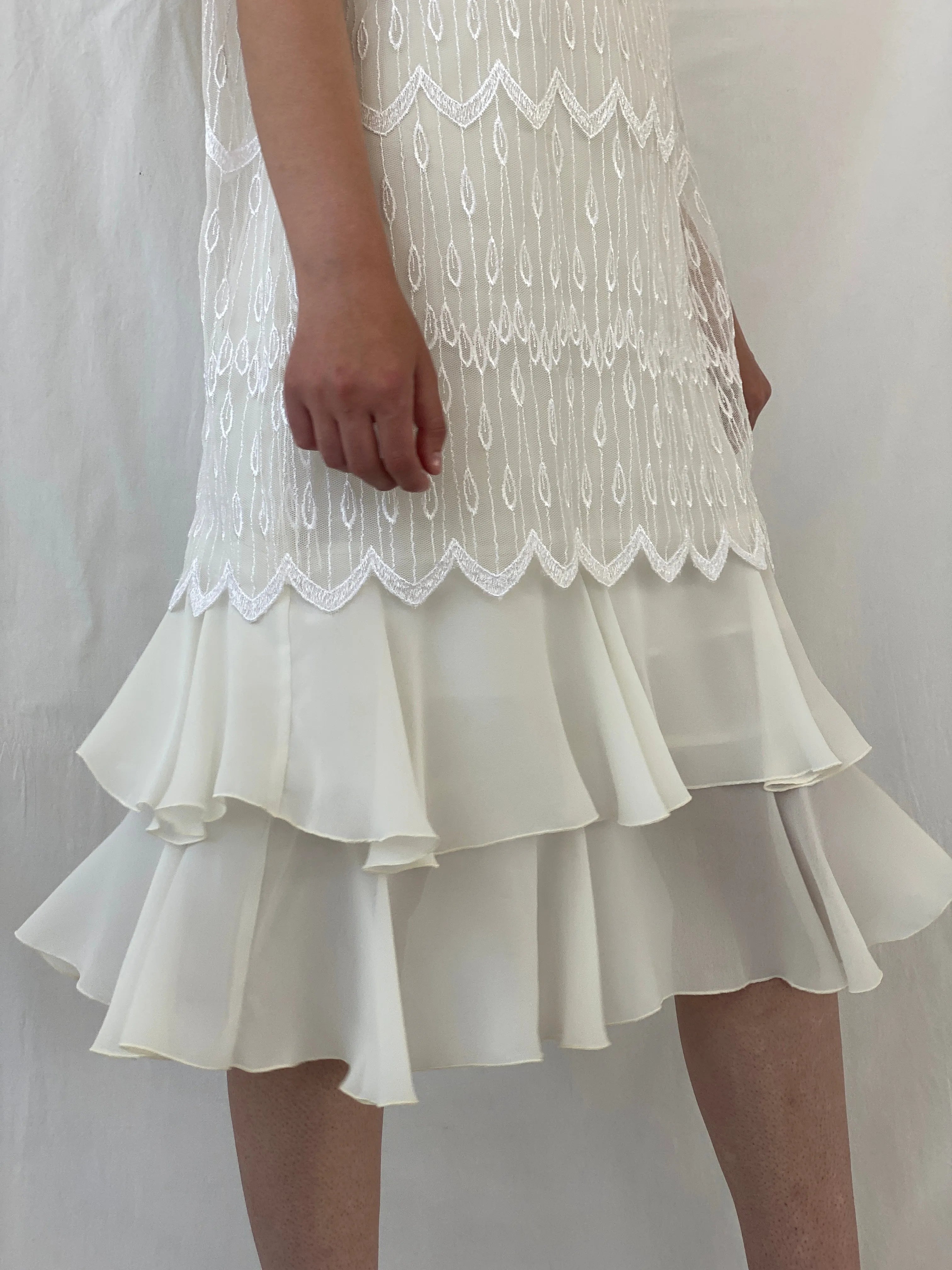 Vintage 70s/80s Gina Bacconi White Lace Gatsby Wedding Dress - XL - Balagan Vintage Midi Dress 90s, Ayah, dress, midi dress, vintage dress, Wedding Guest