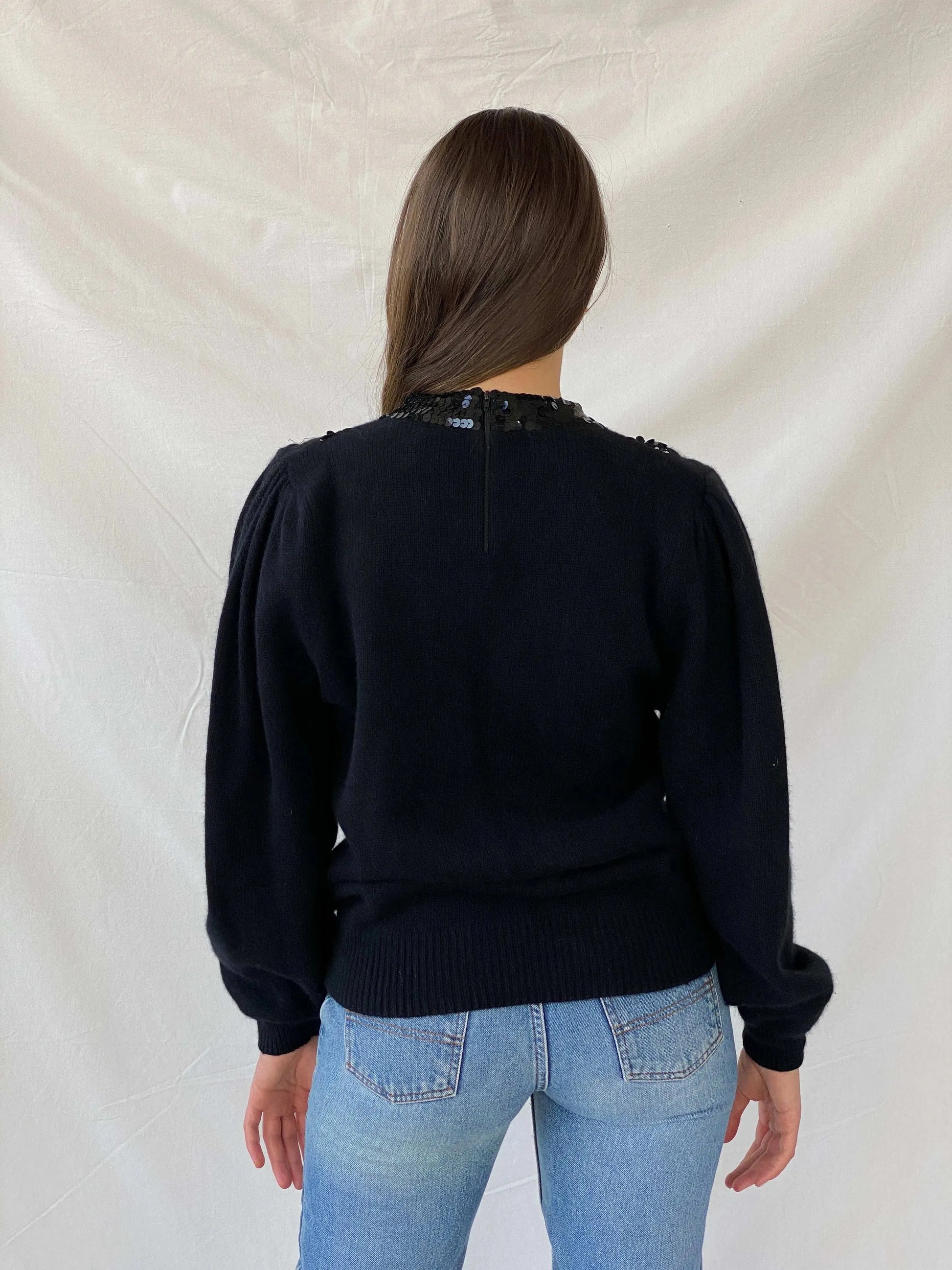 Vintage 80s Bonnie and Bill by Holly Black Beaded Sequin Sweater - L - Balagan Vintage Full Sleeve Top 00s, 90s, full sleeve top, Mira, winter