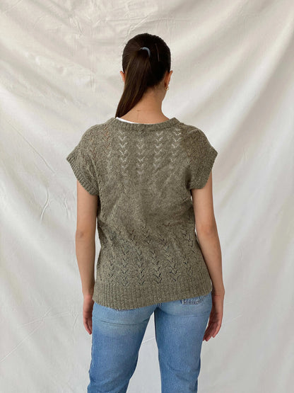Vintage 80s Chiwitt Tricots Olive Green Knitted Crochet Vest - L - Balagan Vintage Vest 00s, crochet, Mira, vest, winter, women top