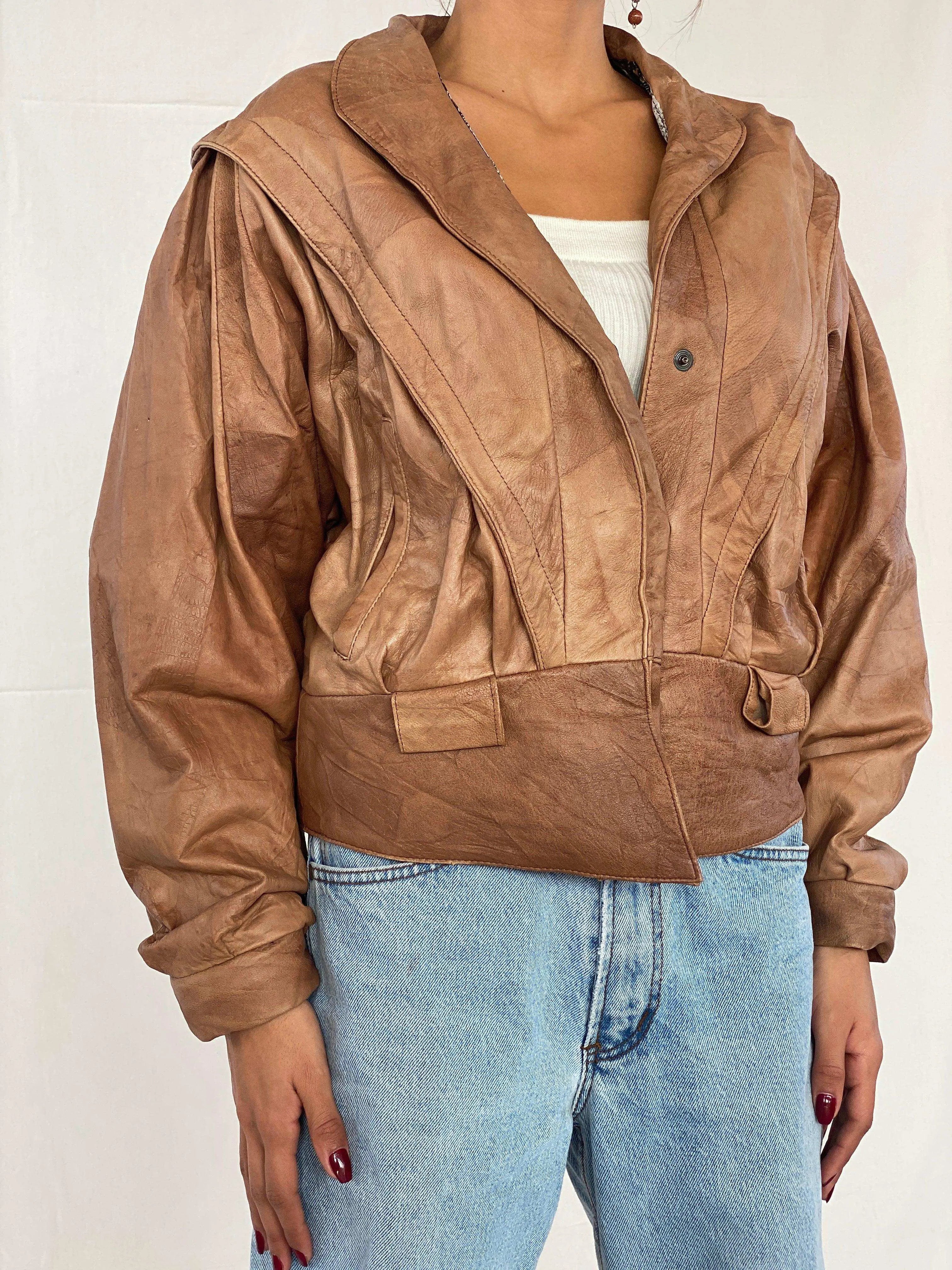 Vintage 80s Creazioni By Vinsen Genuine Leather Brown Jacket